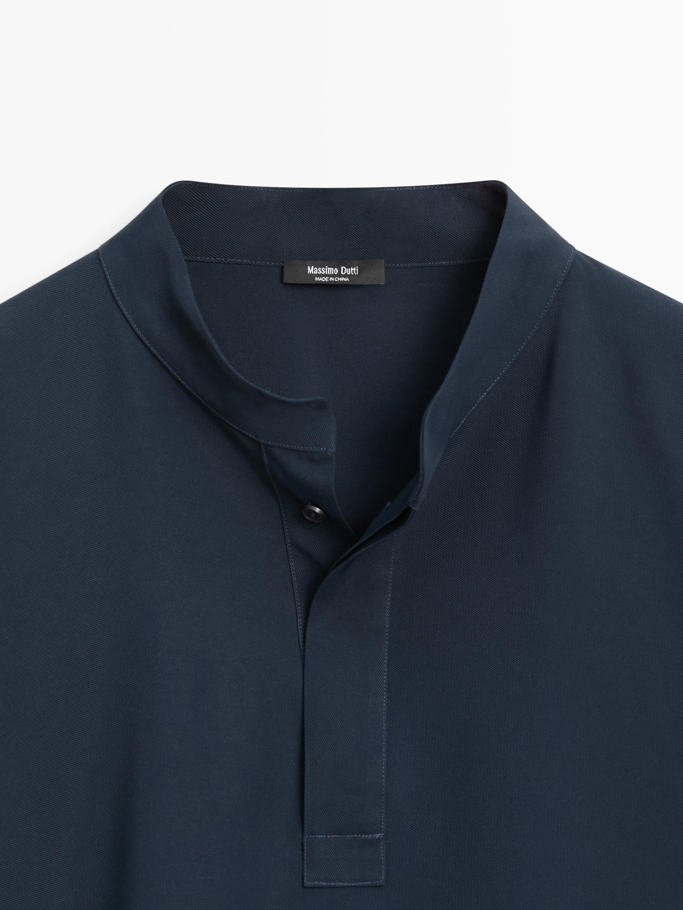 Flowing stand collar blouse — NAVY BLUE