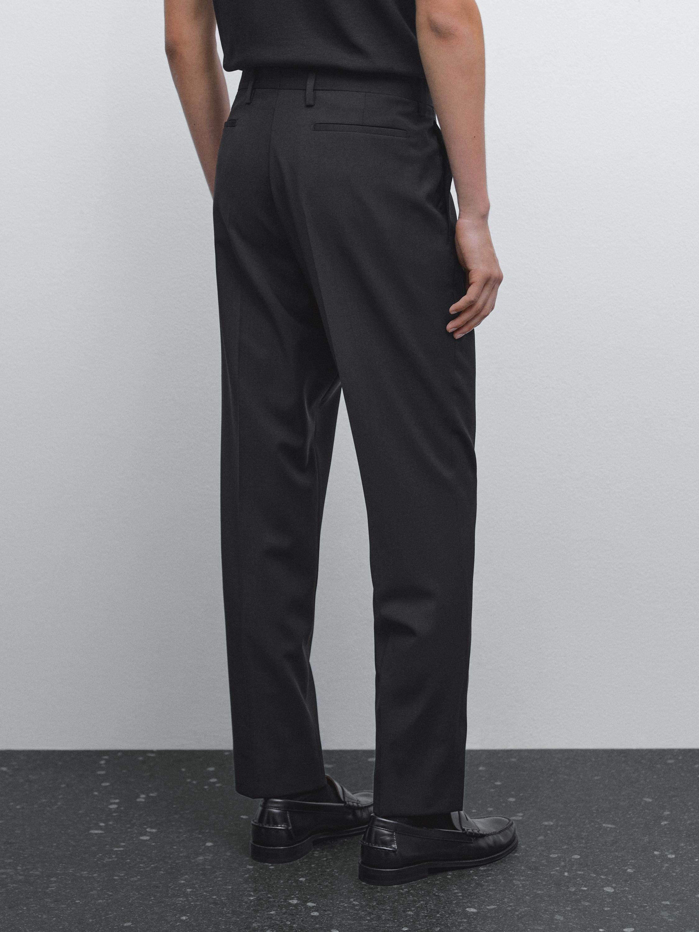 Plain wool suit trousers — BLACK