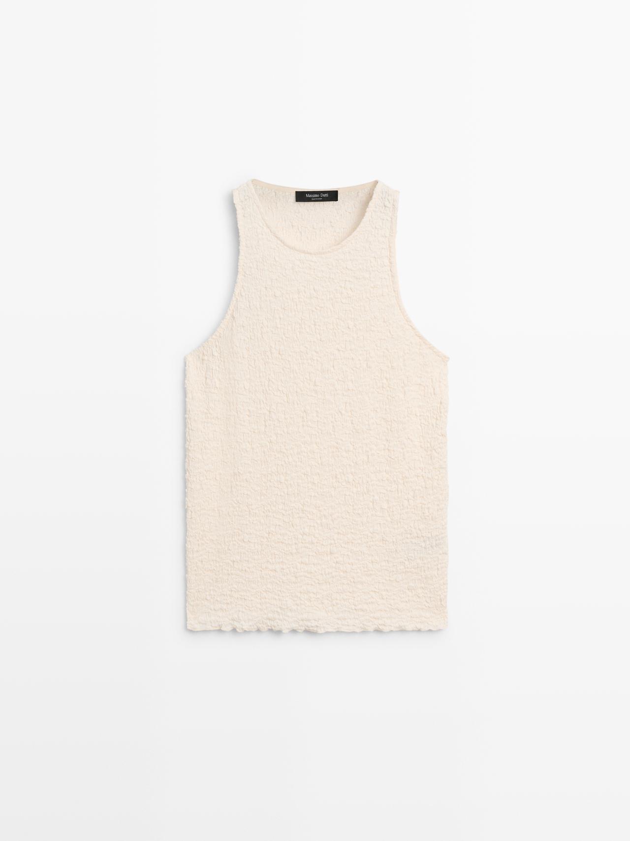 Massimo Dutti - Dames - Haltertop Met Structuur - Ecru - S