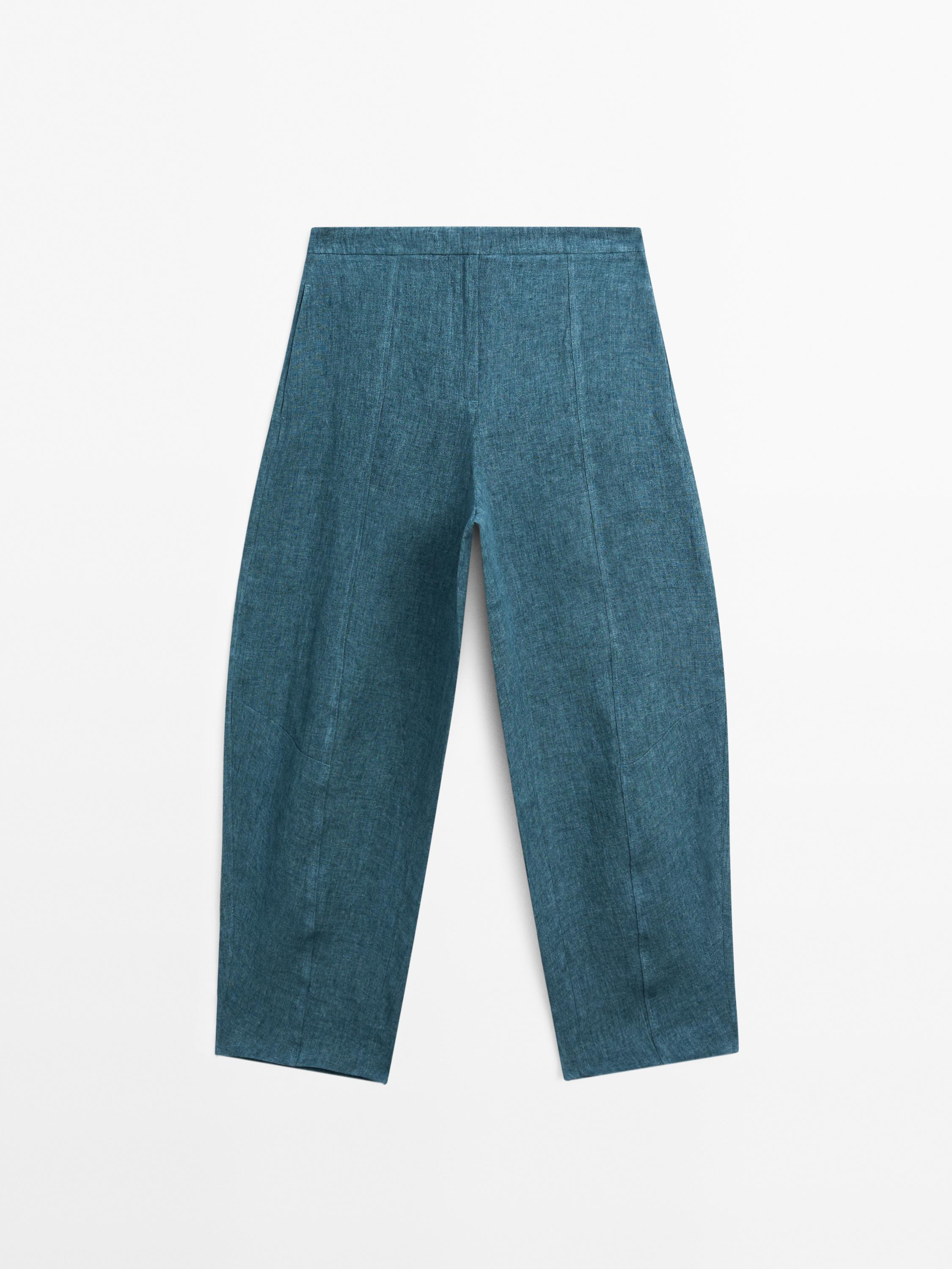 100% linen barrel fit trousers