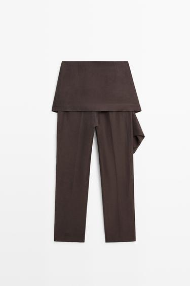 Pants with skirt detail and linen — Chocolate 6