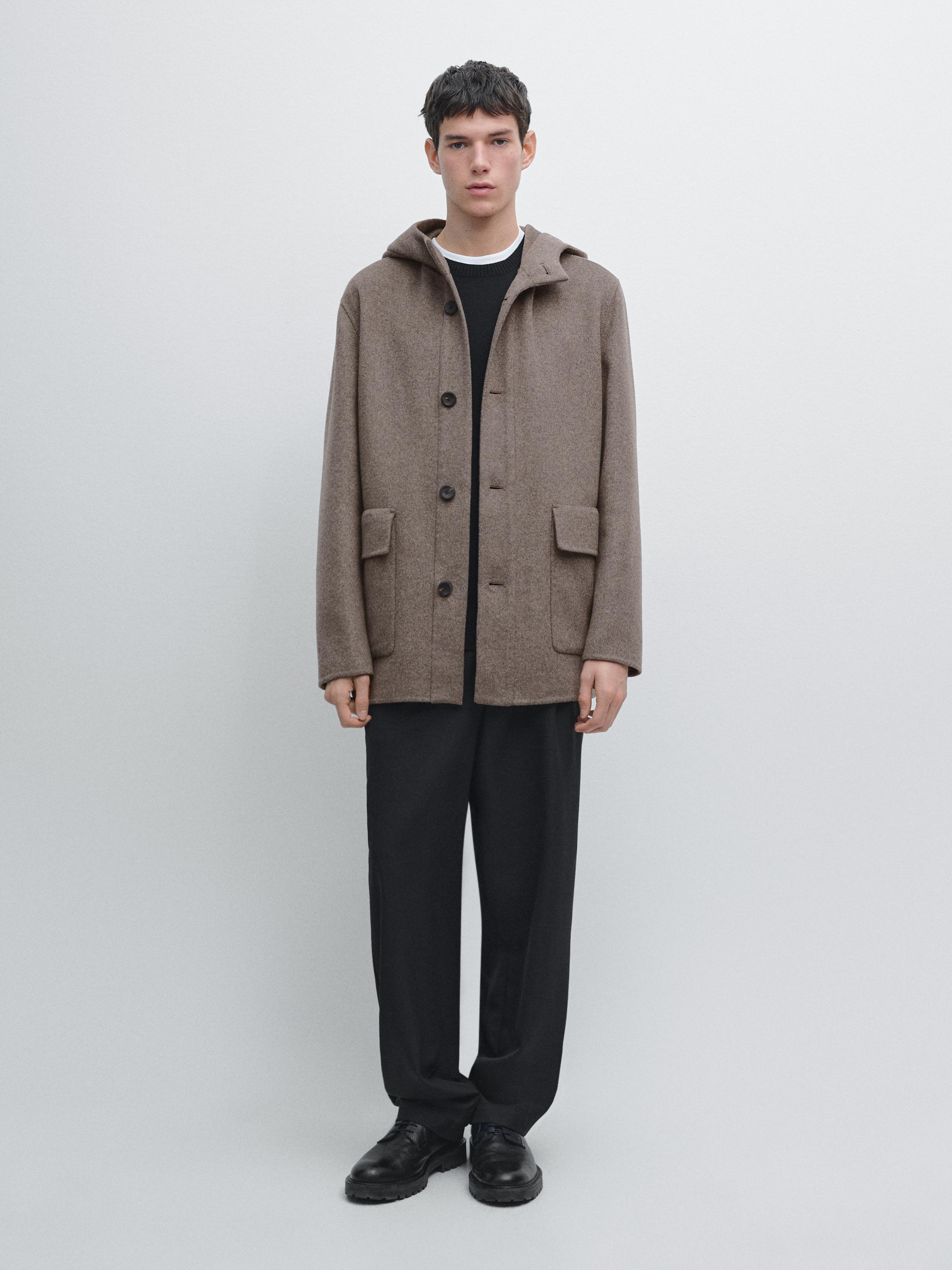 Cappotto corto con cappuccio in misto lana