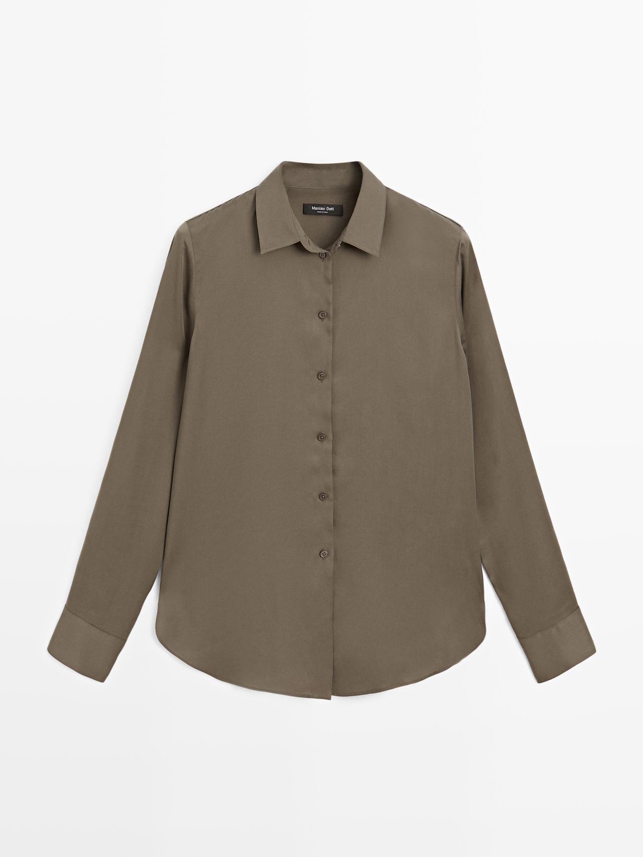 Massimo Dutti - Dame - Skjorte Med Blødt Fald Og Skjortekrave - Brun - 38