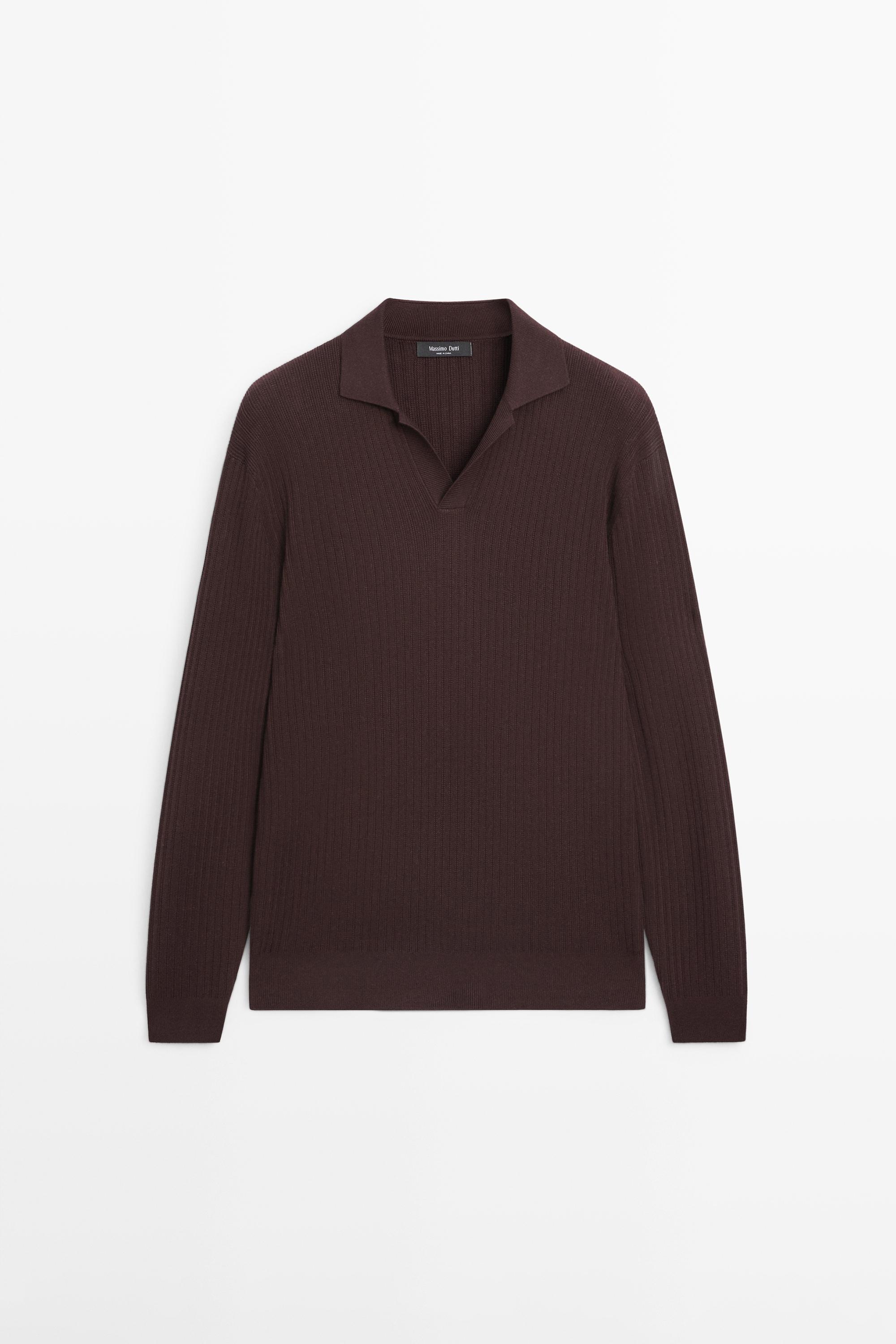 Cotton blend knit polo sweater — BURGUNDY