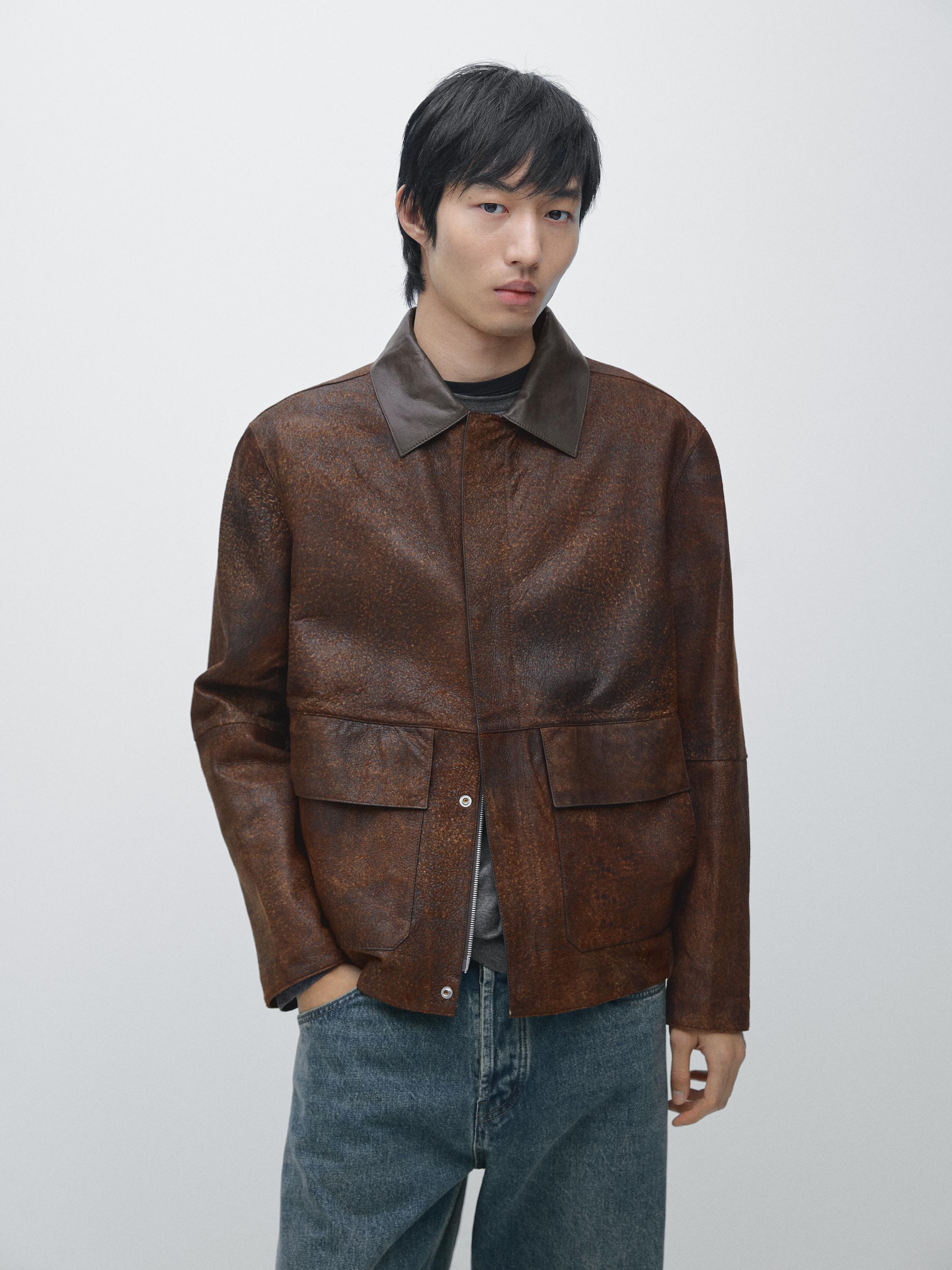 Contrast suede leather jacket