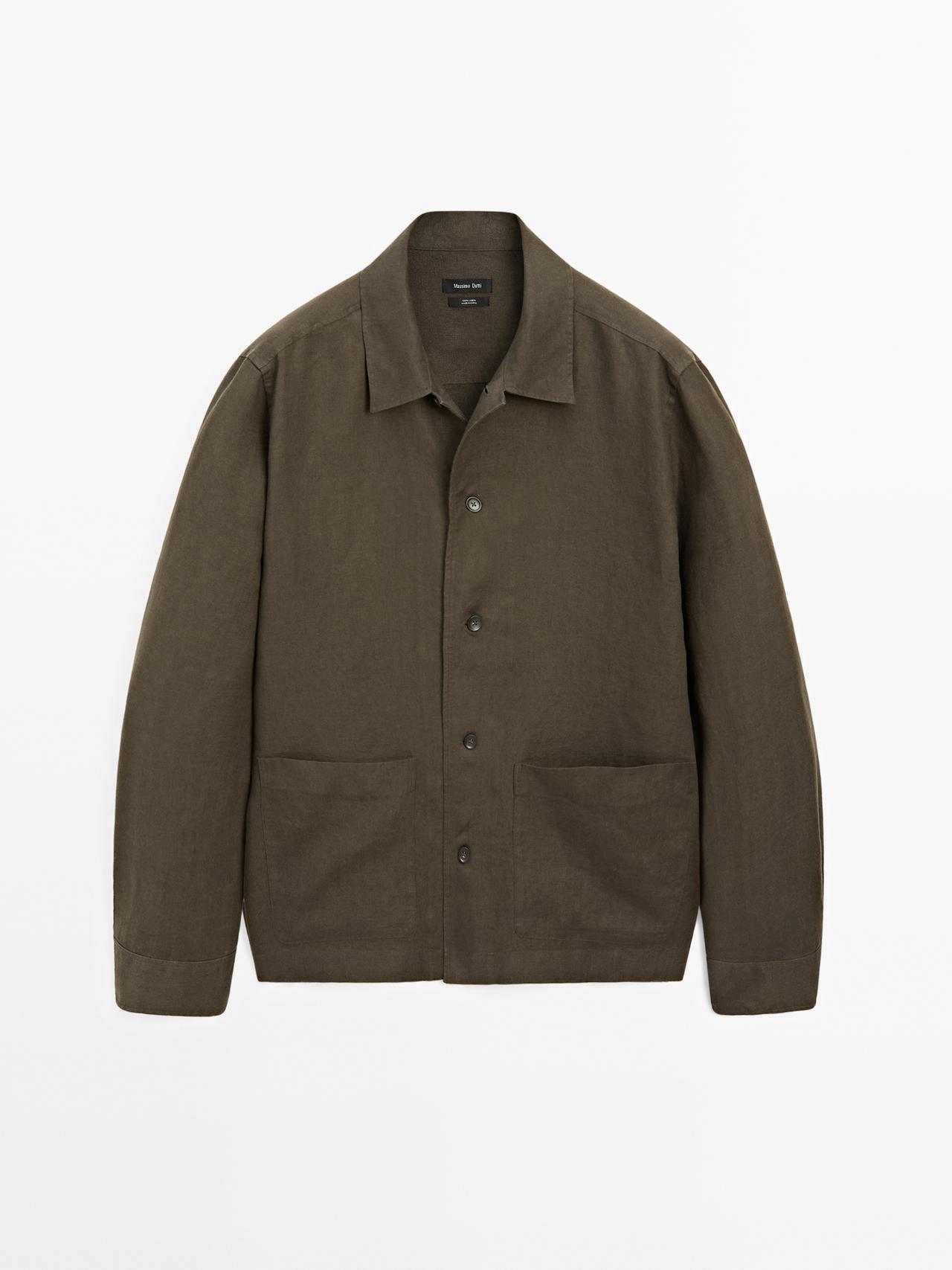 Massimo Dutti - Herre - Skjortejakke I 100 % Hør - Grøn - S
