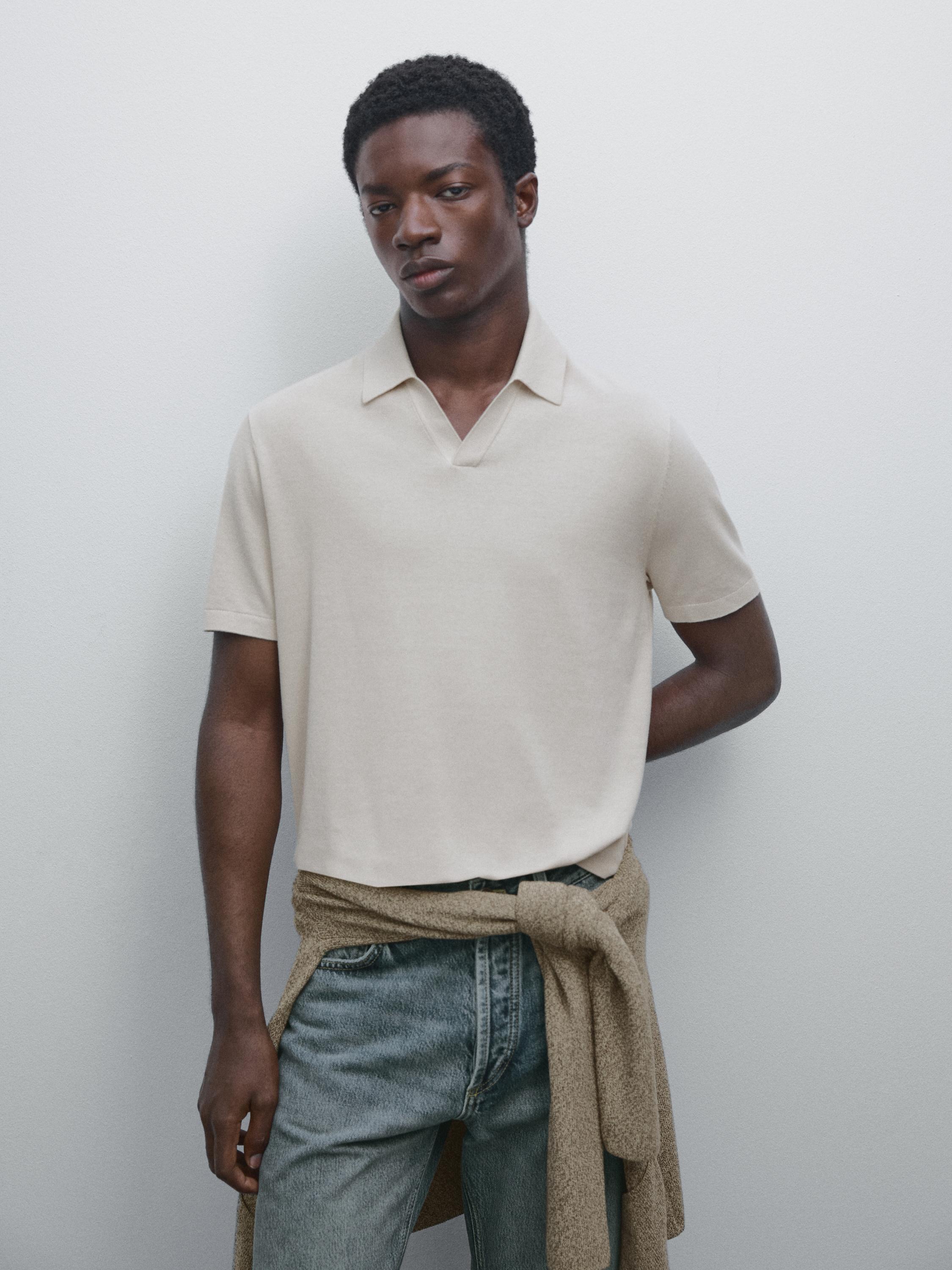 Short sleeve cotton knit polo shirt