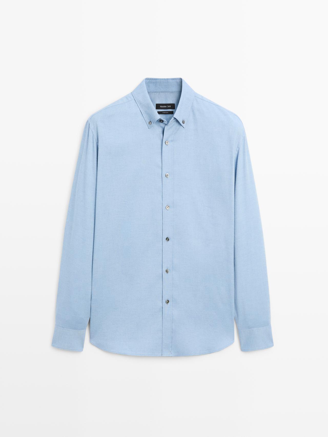 Massimo Dutti - Heren - Zacht Gemêleerd Overhemd Regular Fit - Blauw - L