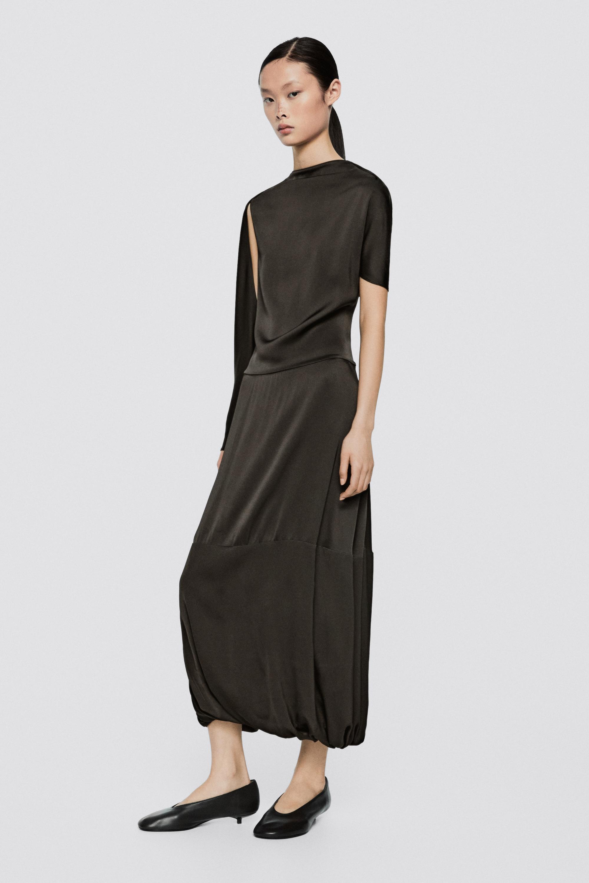 Vestito Midi Con Maniche Asimmetriche - Limited Edition - Grigio Antracite - 42 - Massimo Dutti - Female