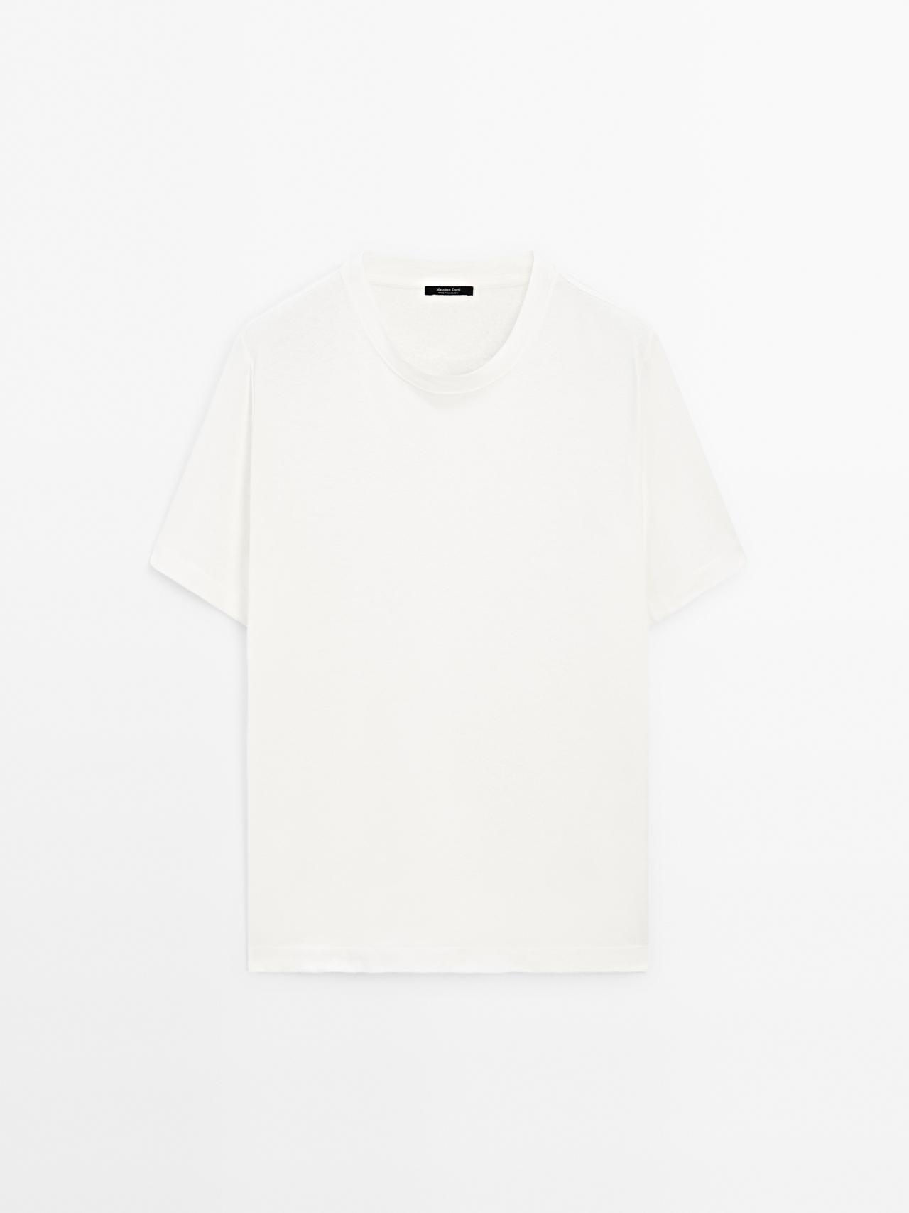 Massimo Dutti - Herre - Kortærmet T-Shirt I Hørblanding - Råhvid - M