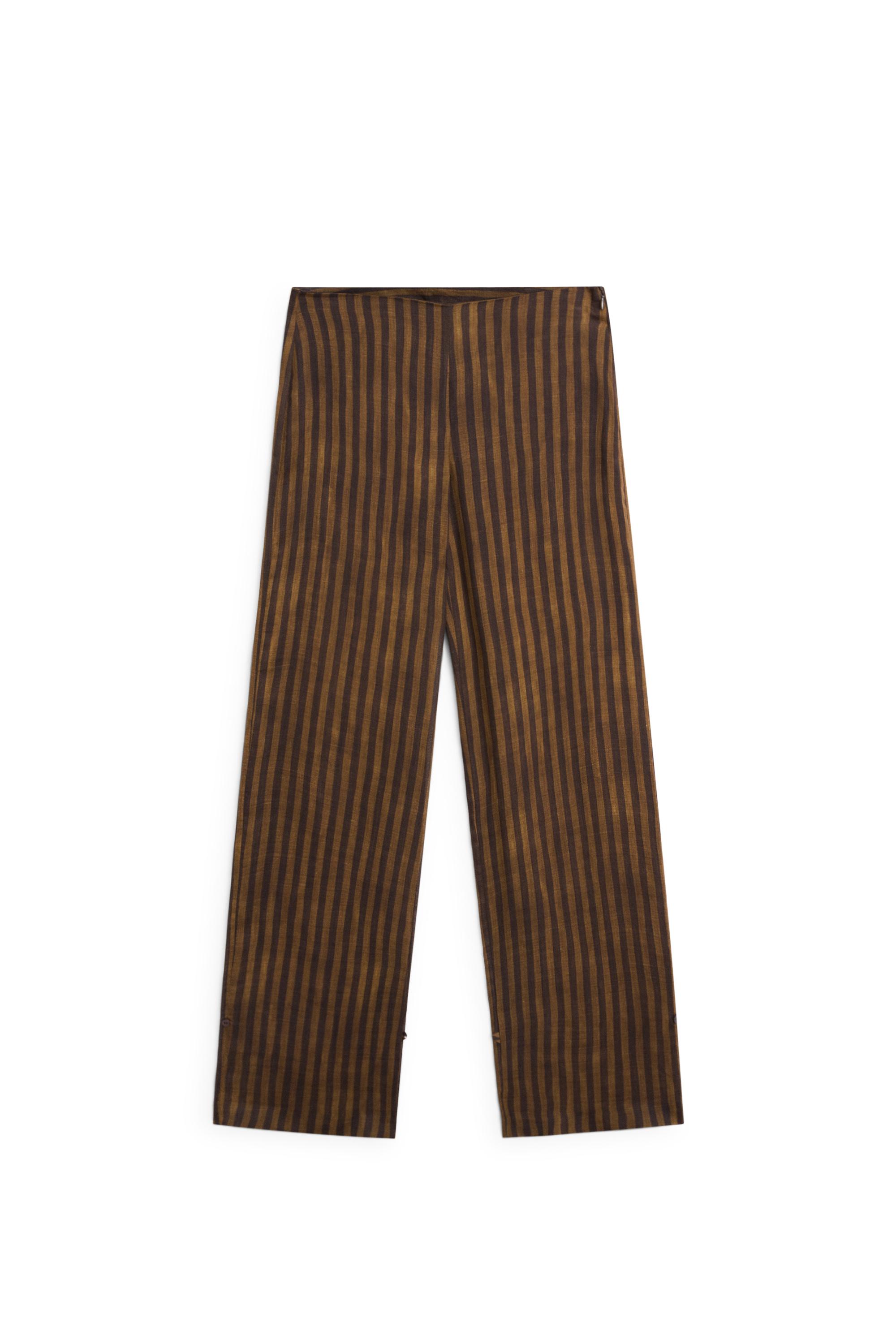 Total look flowing striped pants with button hem — DARK KHAKI