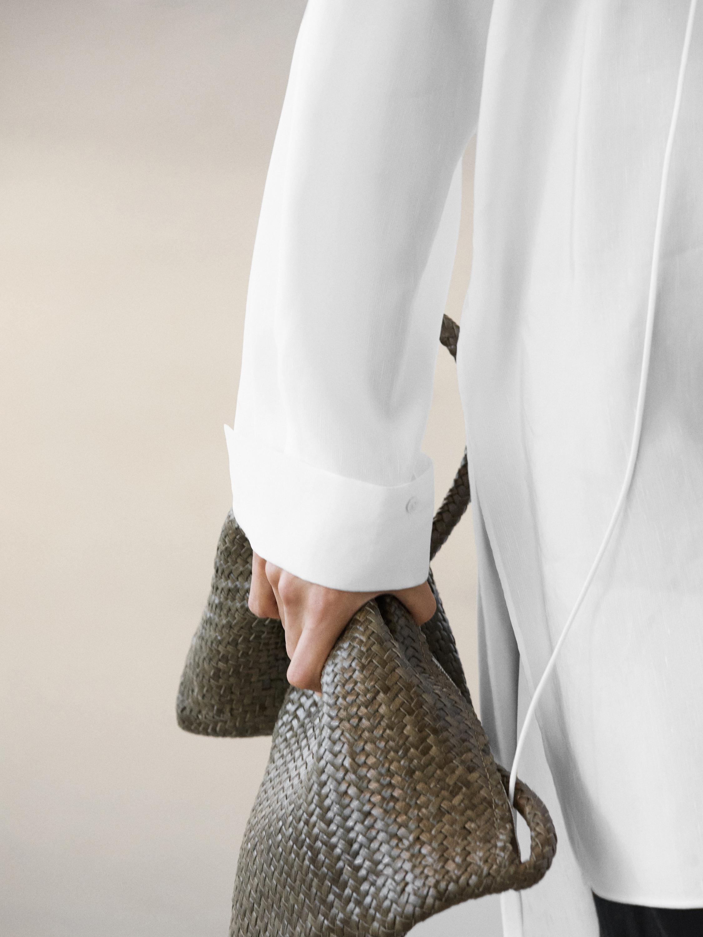 Flowing linen blend shirt with stand collar