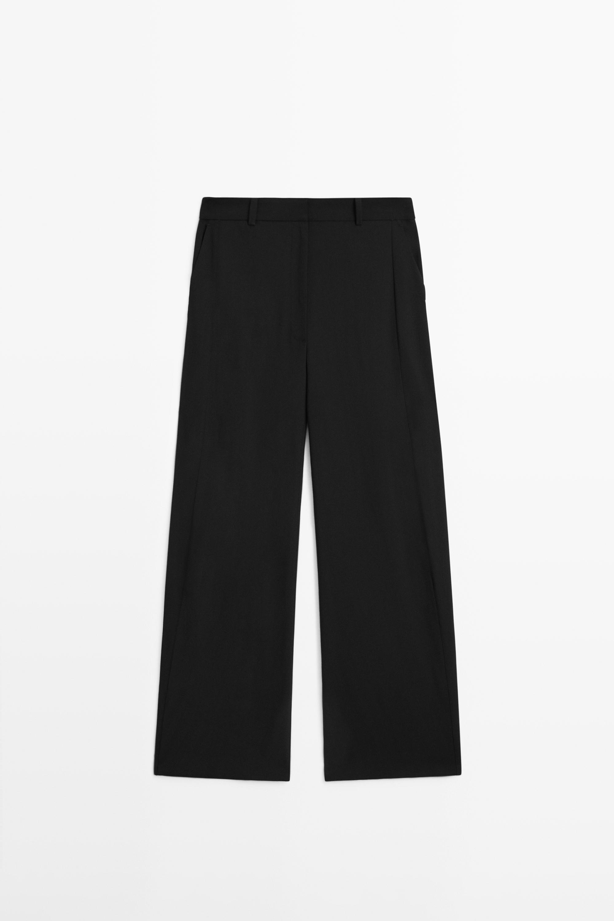 Wool blend trousers with seam detail — BLACK
