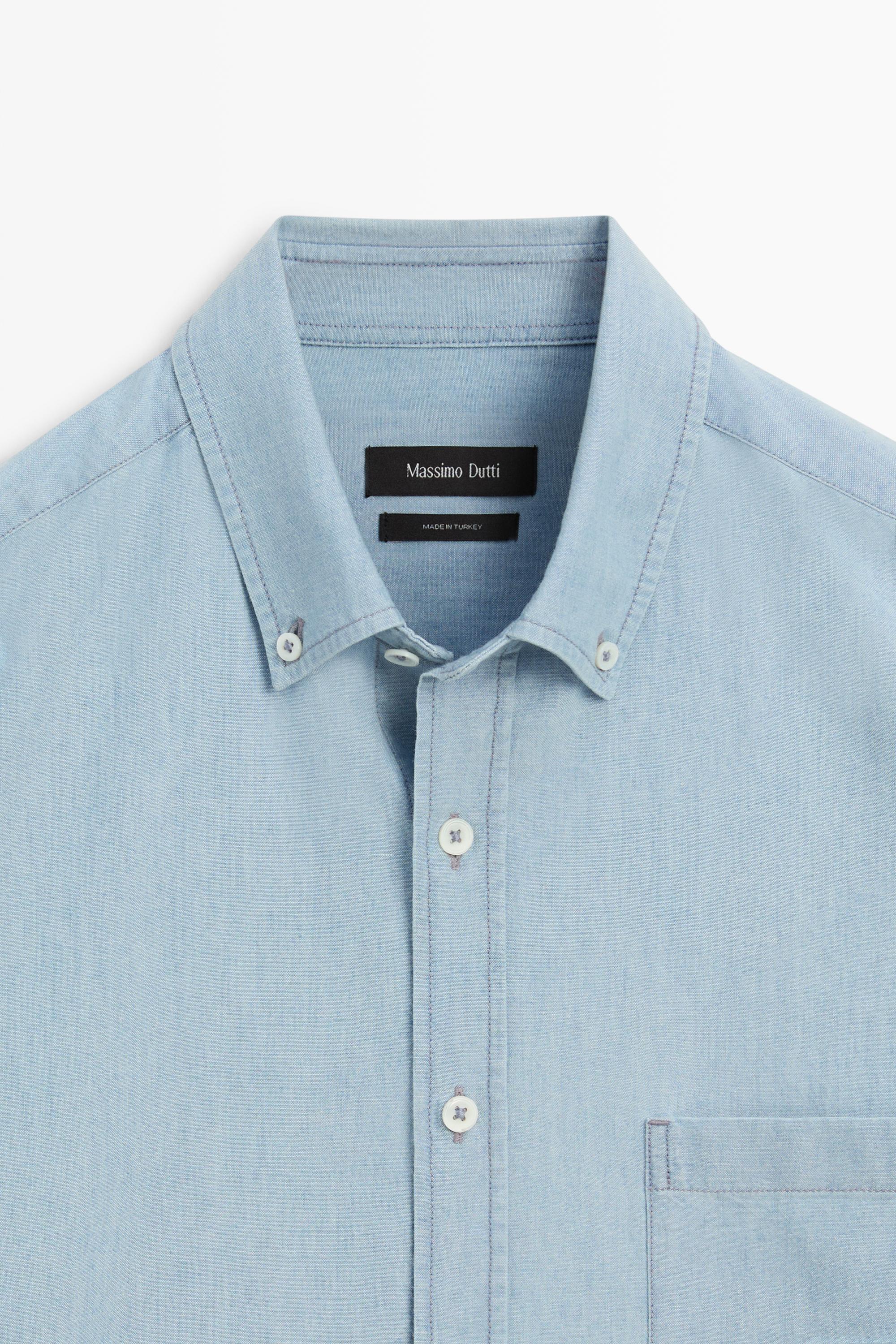 Relaxed fit denim shirt with pocket detail — BLUE