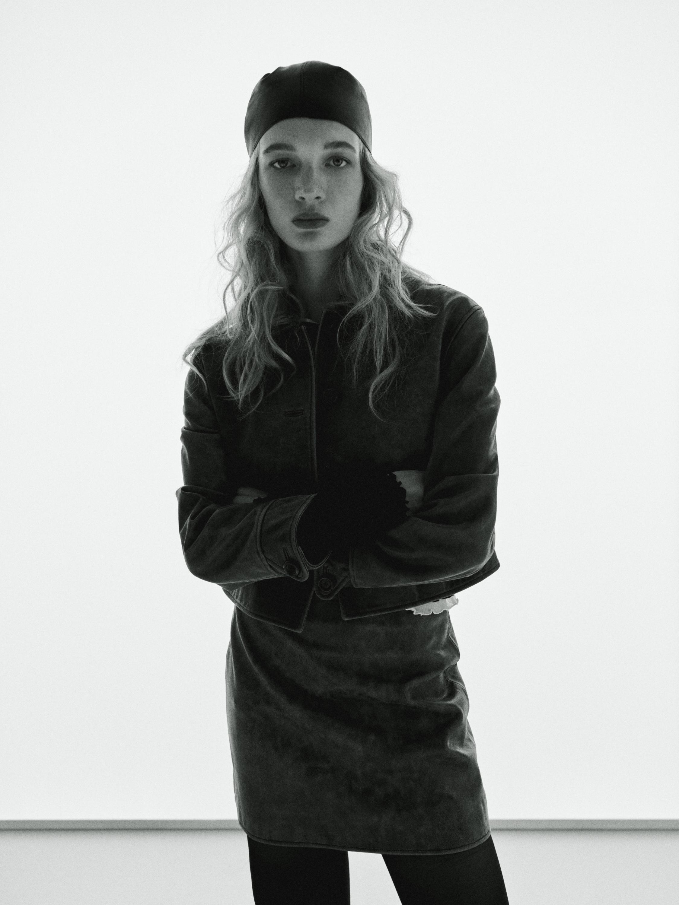 Distressed effect nappa leather cropped jacket