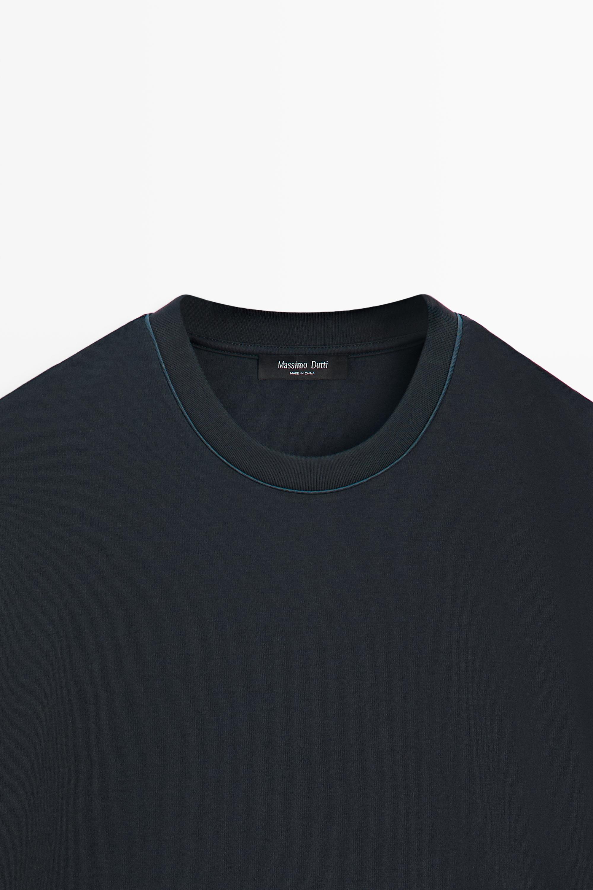 Contrast neck short sleeve T-shirt — NAVY BLUE