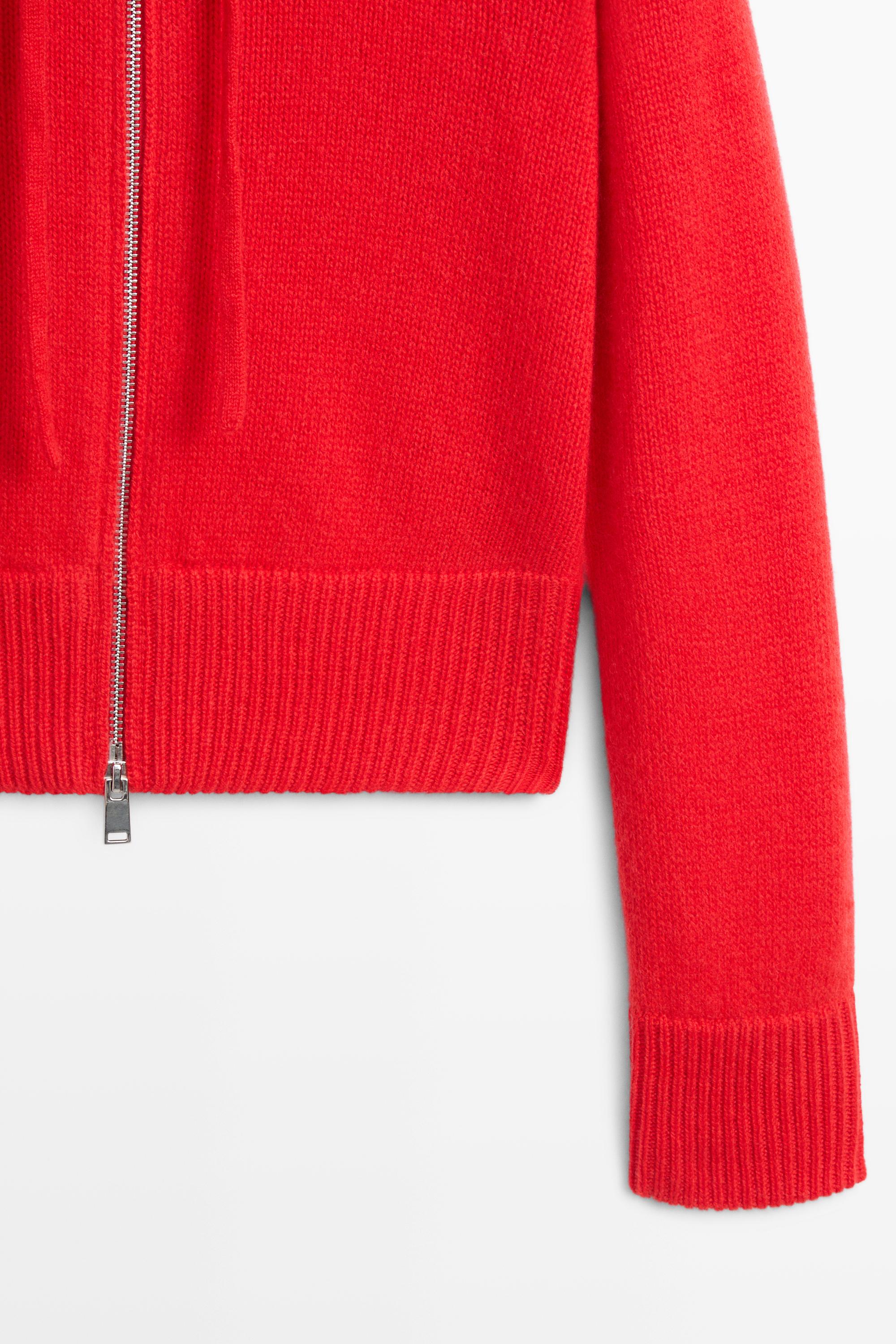 100% cashmere hooded zip-up cardigan — RED