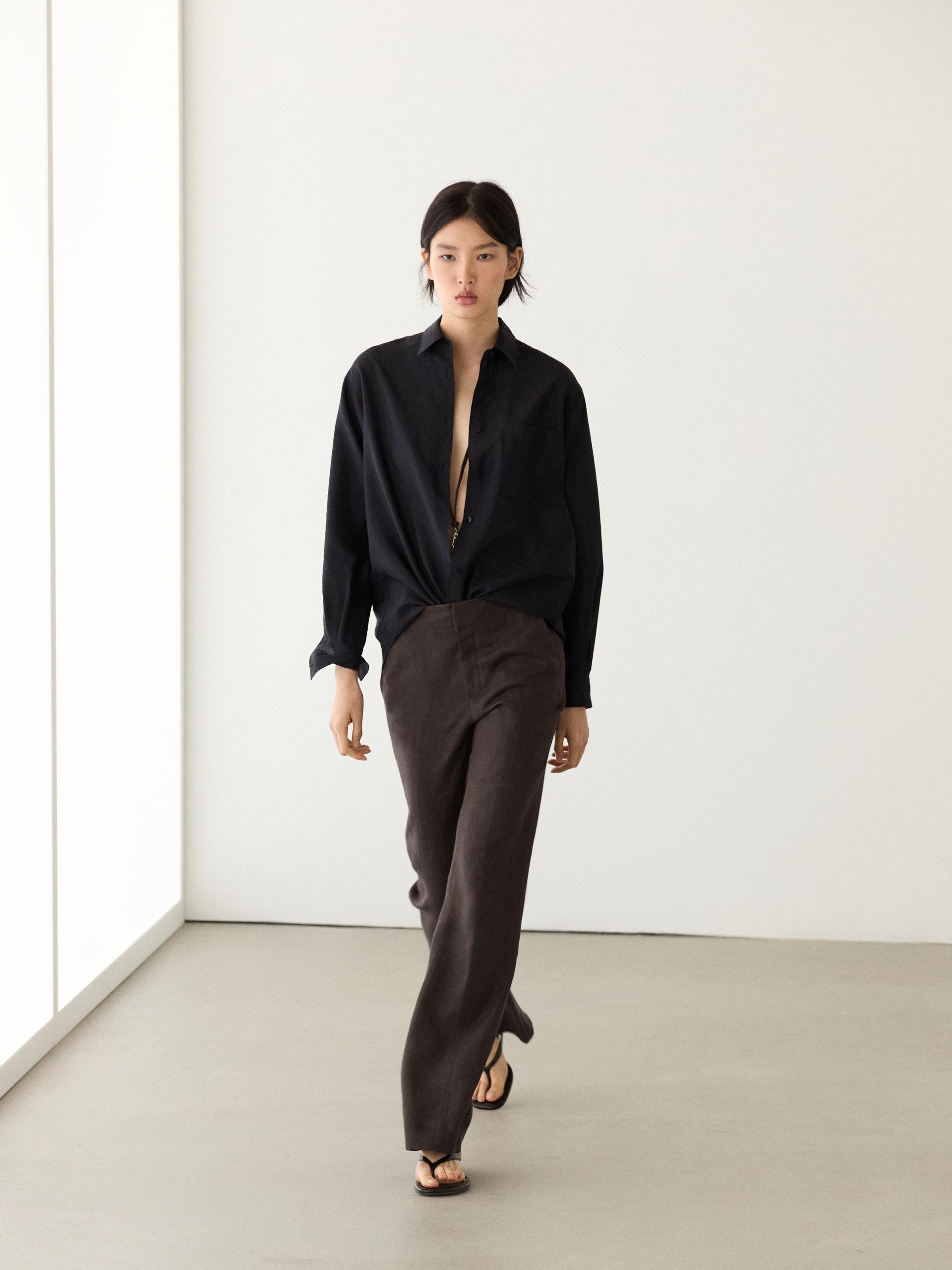 Pantalón Kick Flare 100% Lino - Violeta - 36 - Massimo Dutti - Mujer