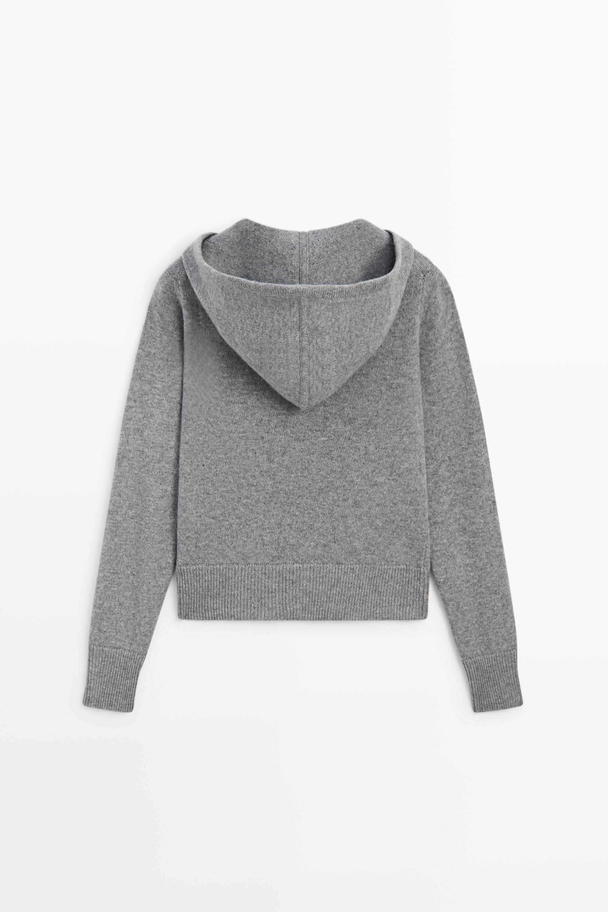Wool blend hooded knit cardigan — MEDIUM GREY