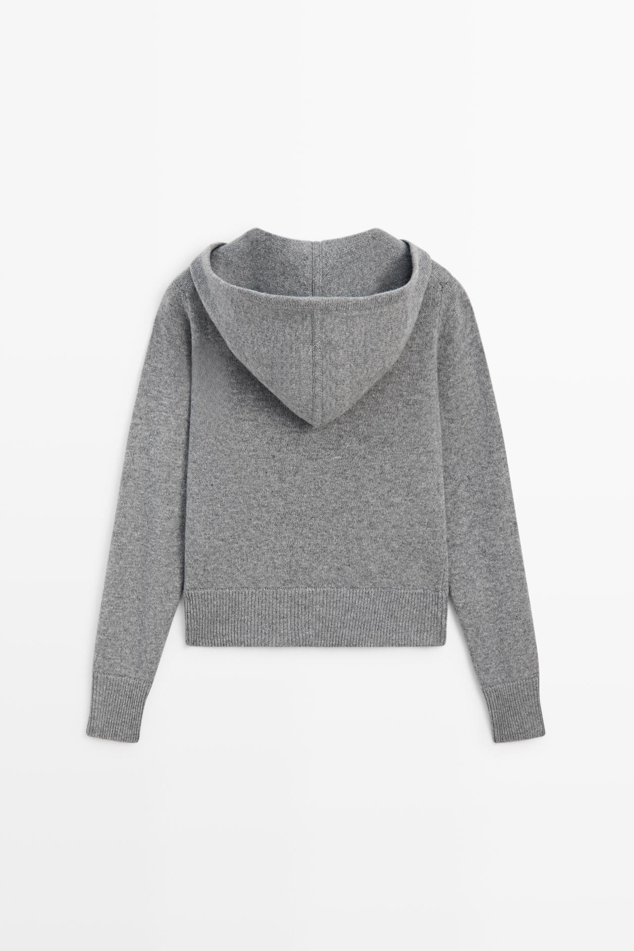 Wool blend hooded knit cardigan — MEDIUM GREY