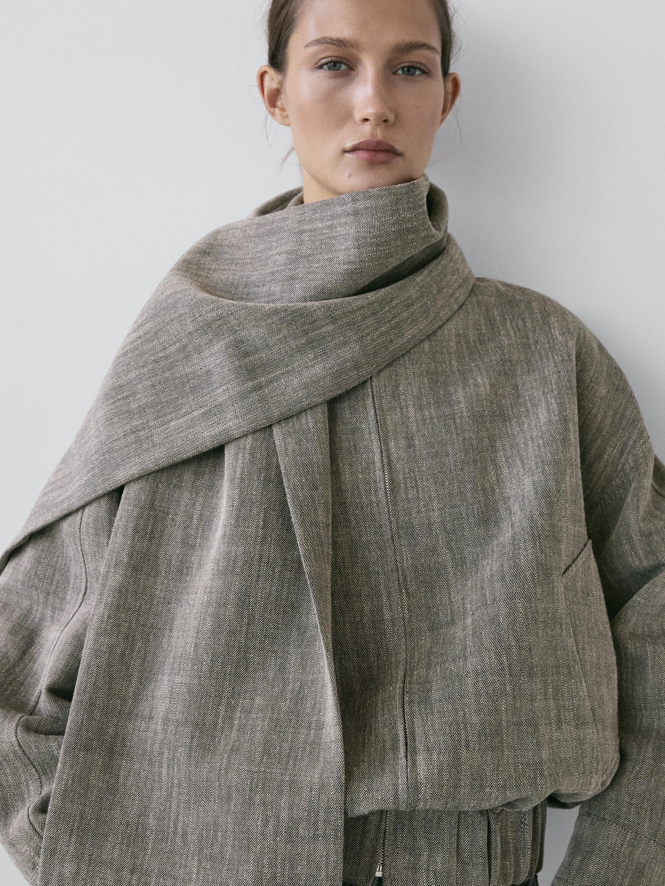 Flecked bomber jacket with scarf — GREY