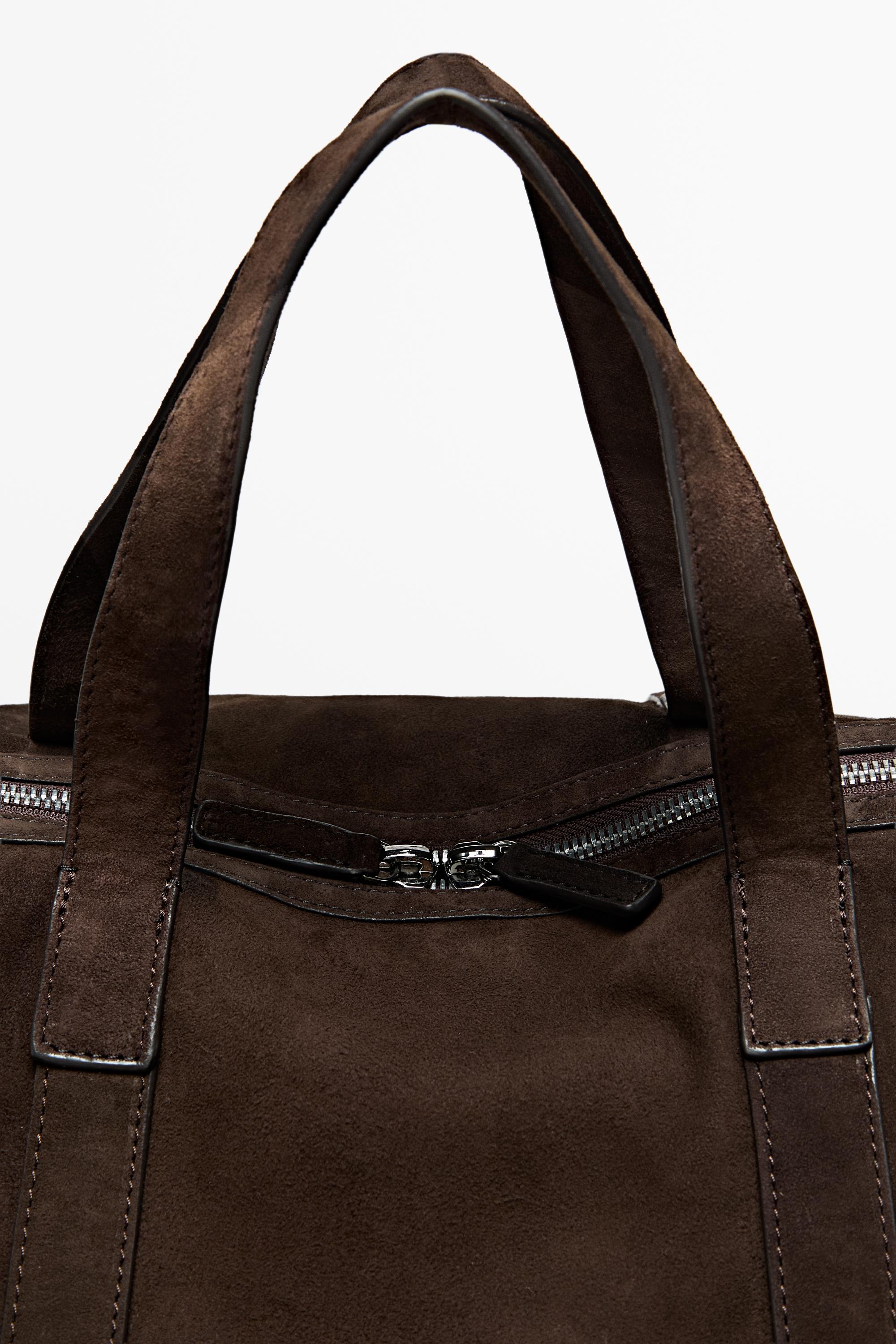 Split suede leather sport bag — Chocolate