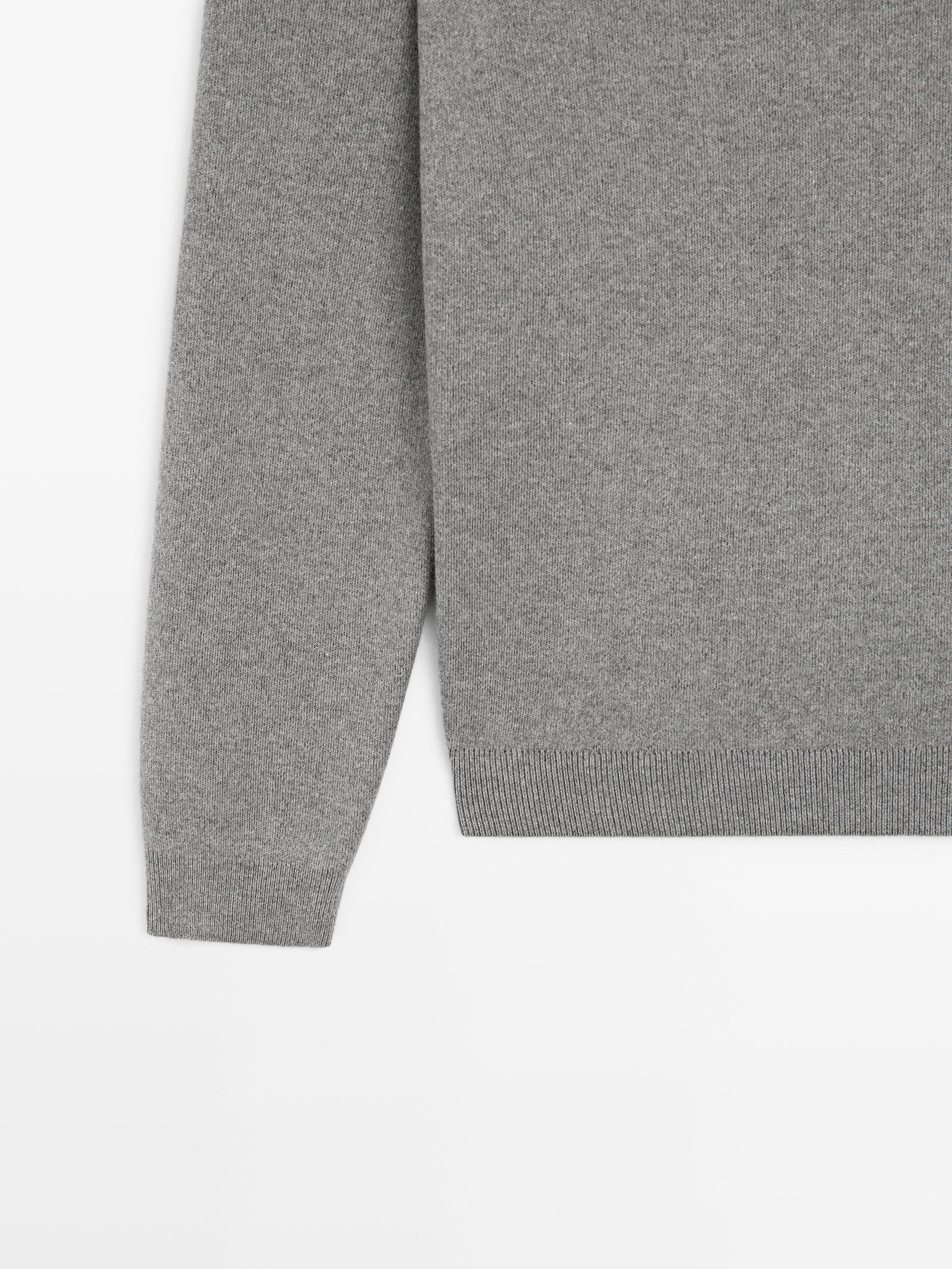 Knit 100% cotton crew neck sweater — Medium Grey