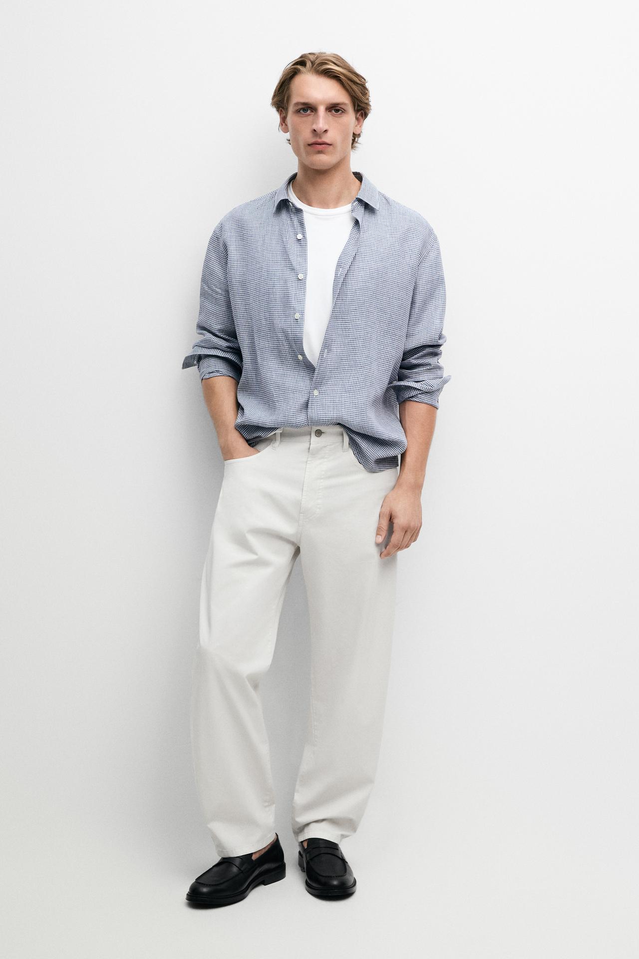 Barrel fit poplin denim-effect pants — STONE