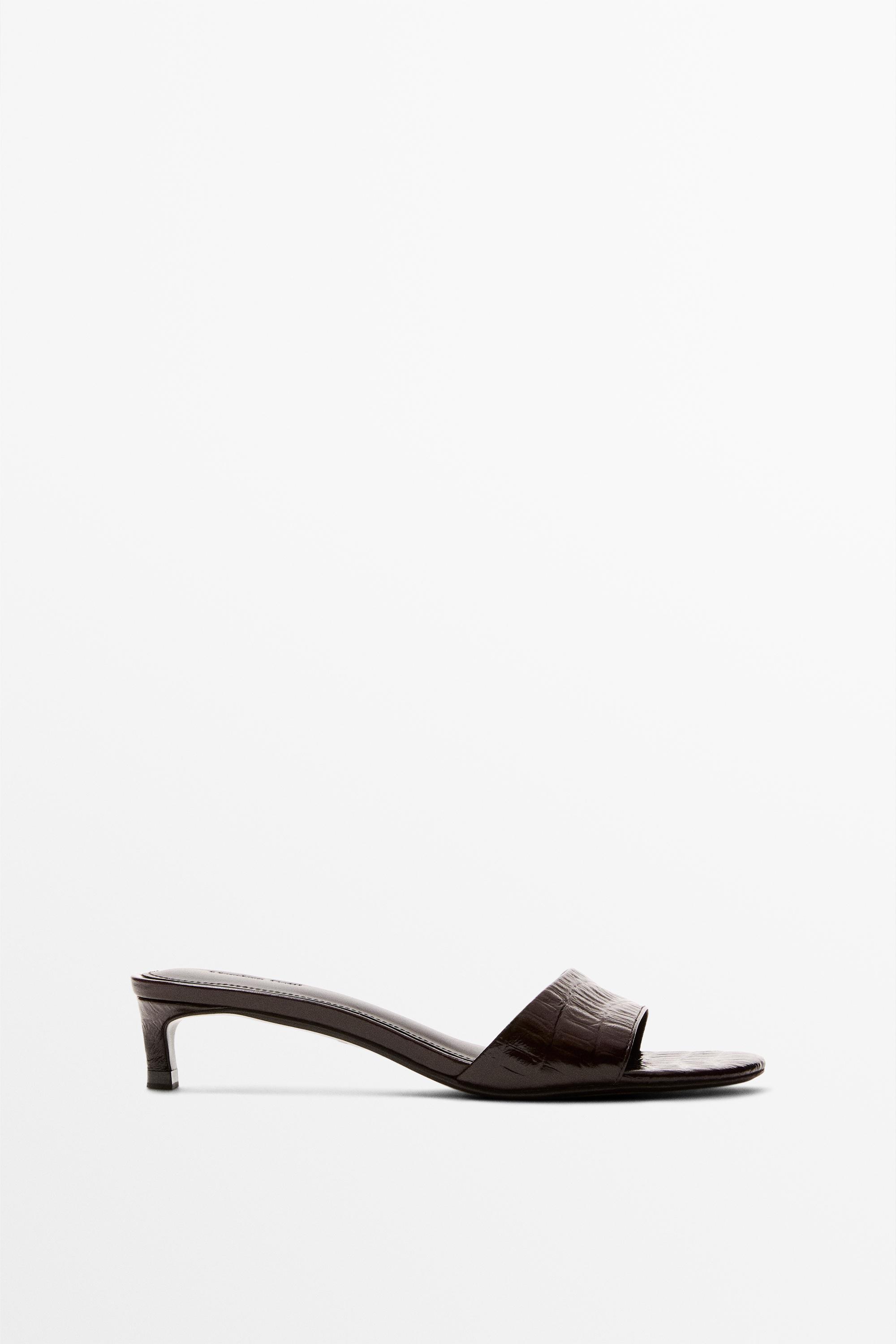 High-heel sandals in embossed leather — BROWN