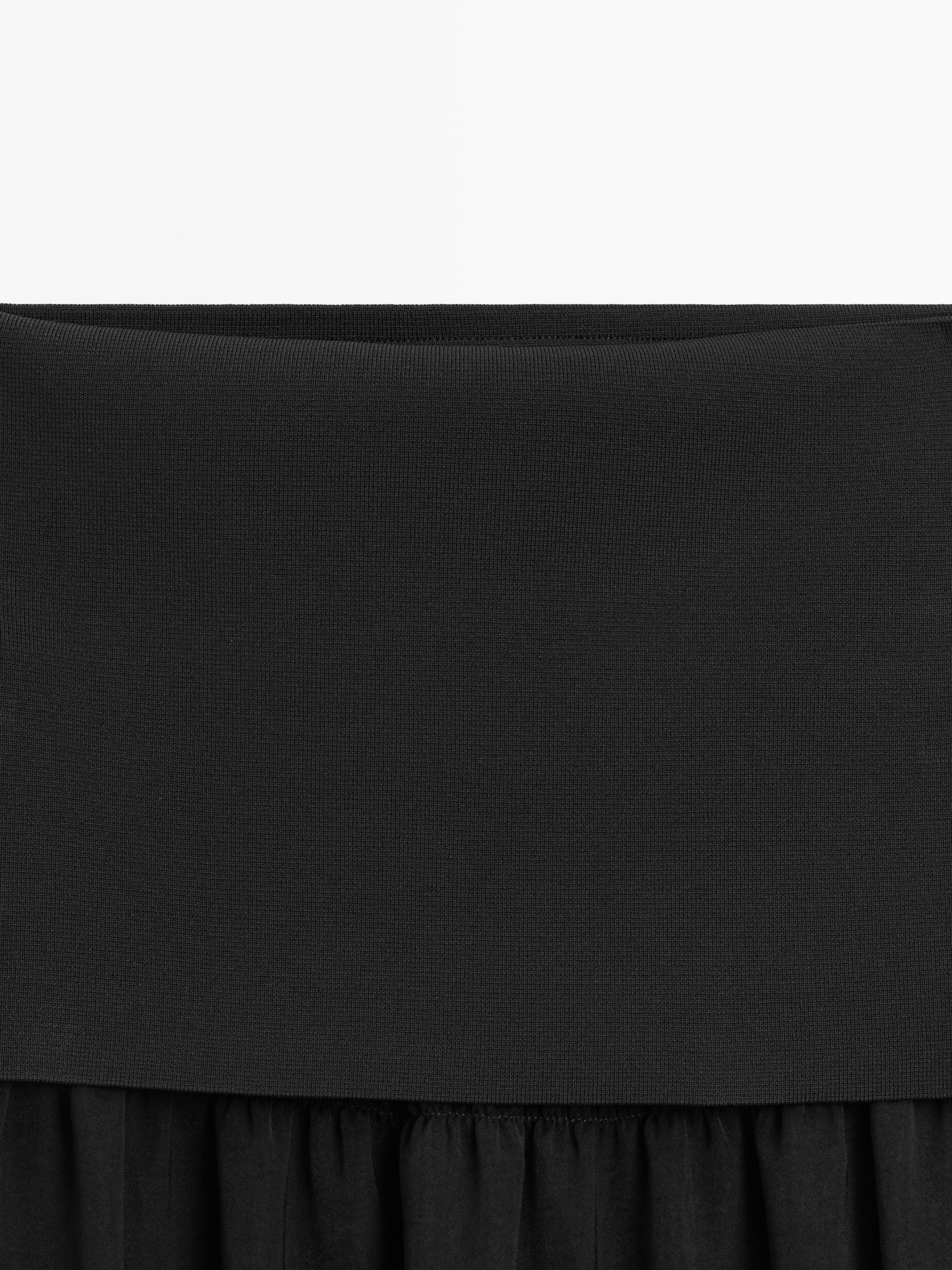 Flowing contrast midi skirt — BLACK