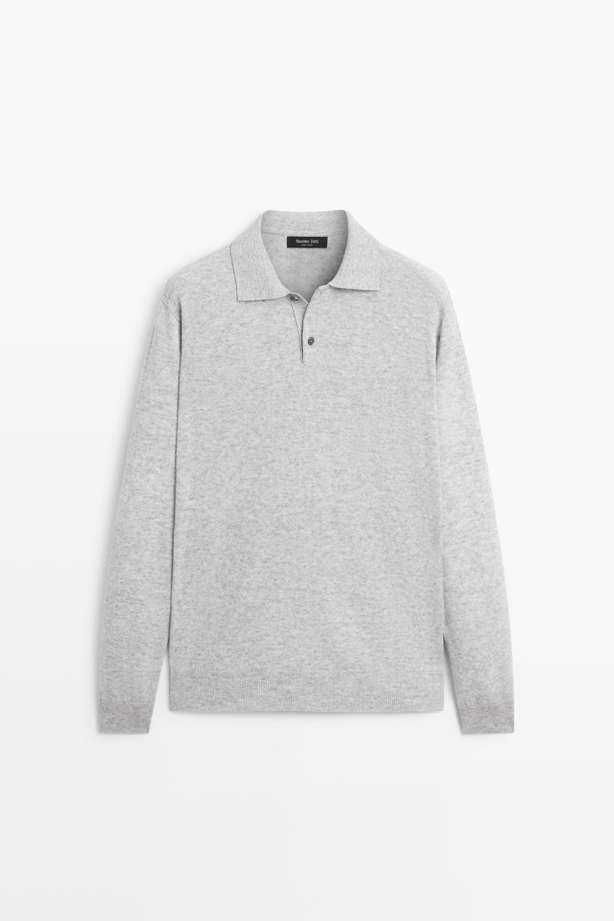 Wool blend knit polo sweater — GREY MARL
