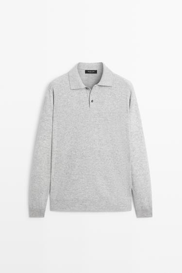 Wool blend knit polo sweater — GREY MARL 2