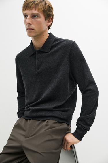 100% cashmere knit polo sweater — CHARCOAL 8