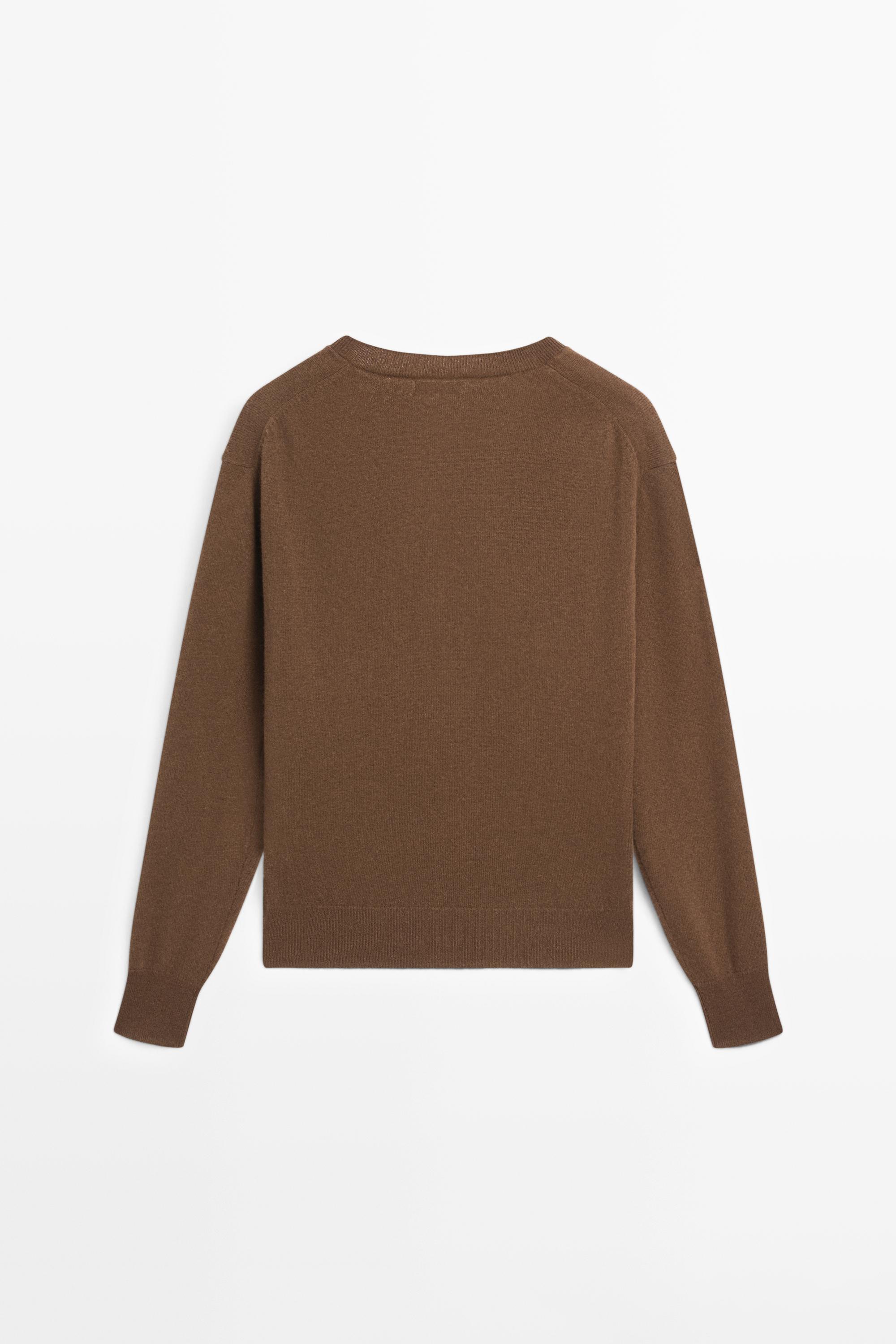 Wool blend V-neck knit sweater — TOFFEE