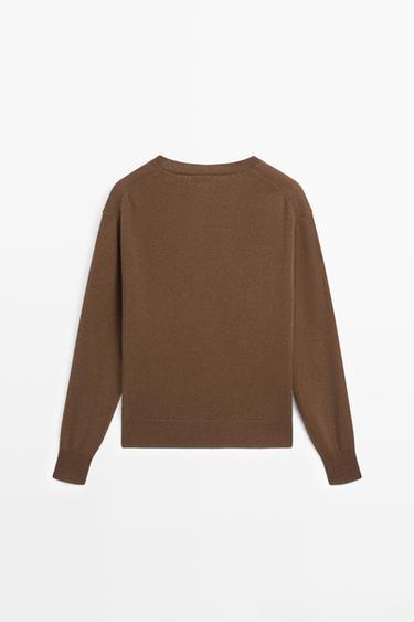Wool blend V-neck knit sweater — TOFFEE 6