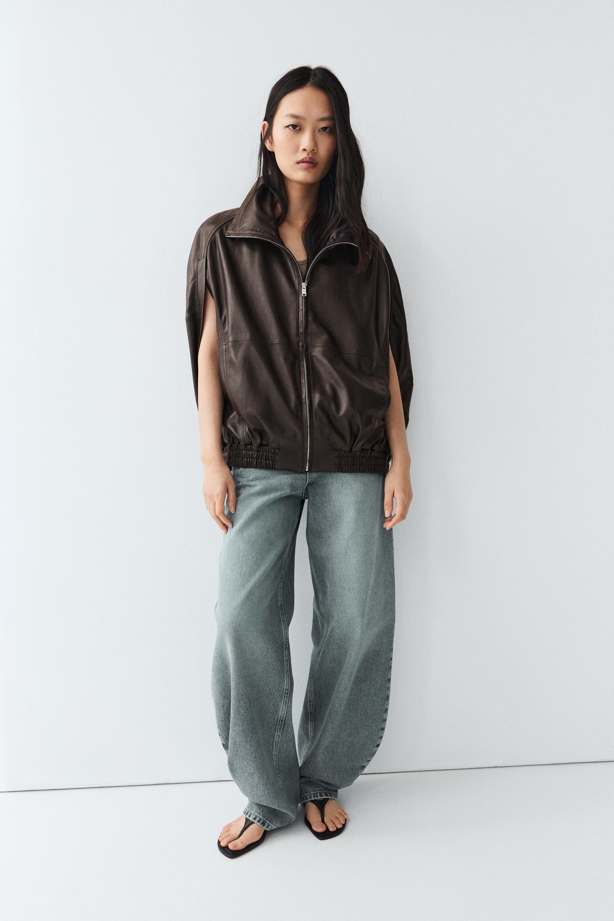 Nappa leather bomber gilet — BROWN