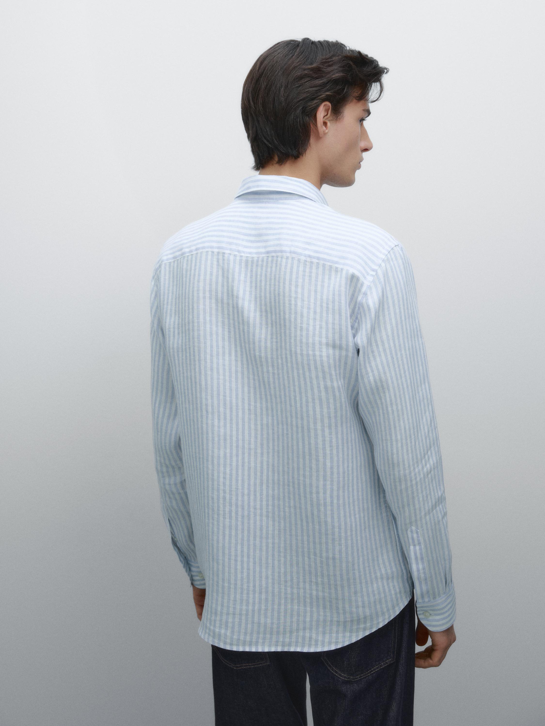 Camisa rayas regular fit 100% lino