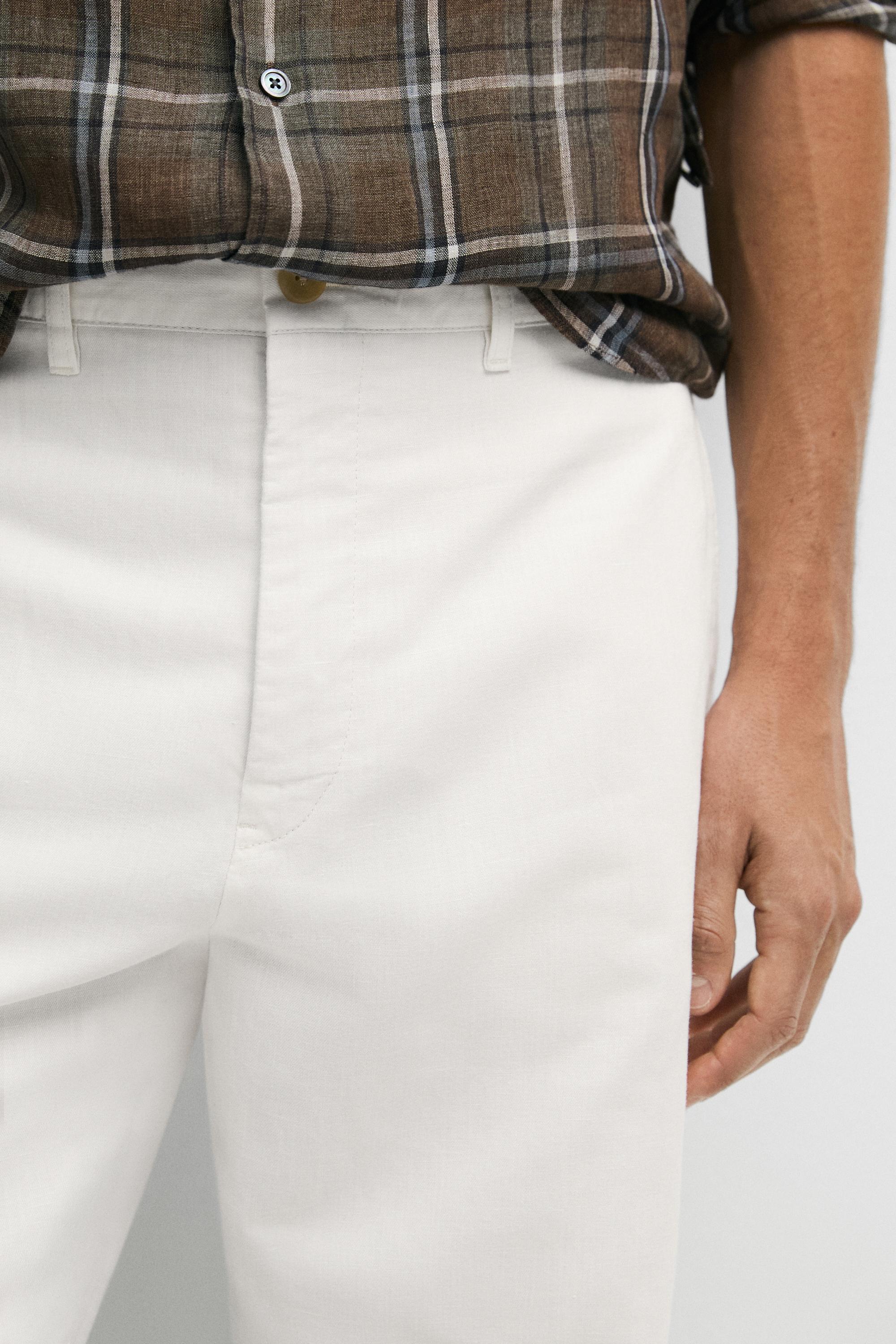 Linen-cotton straight-leg pants — Off white