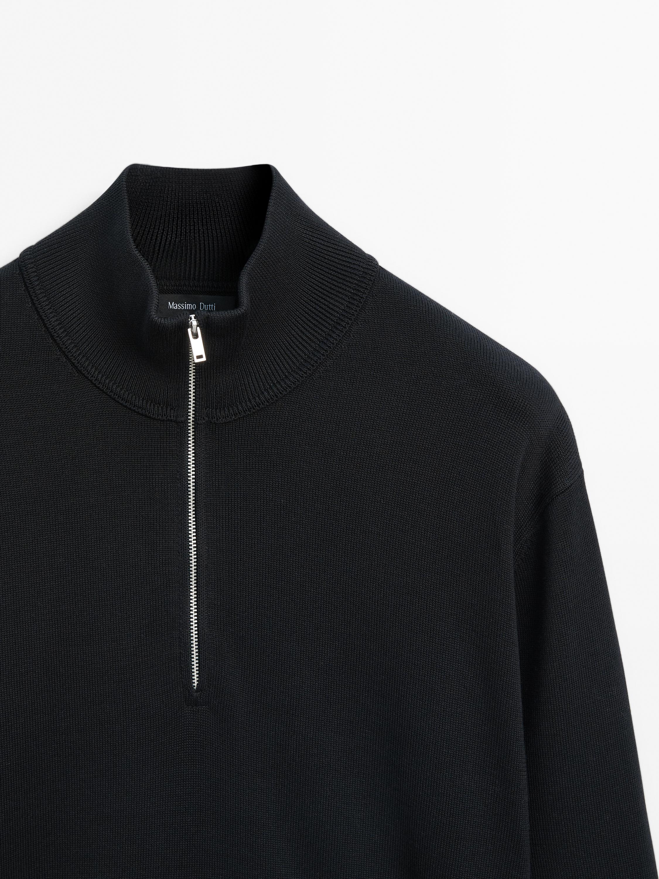 Knitted jumper mock neck zip cotton