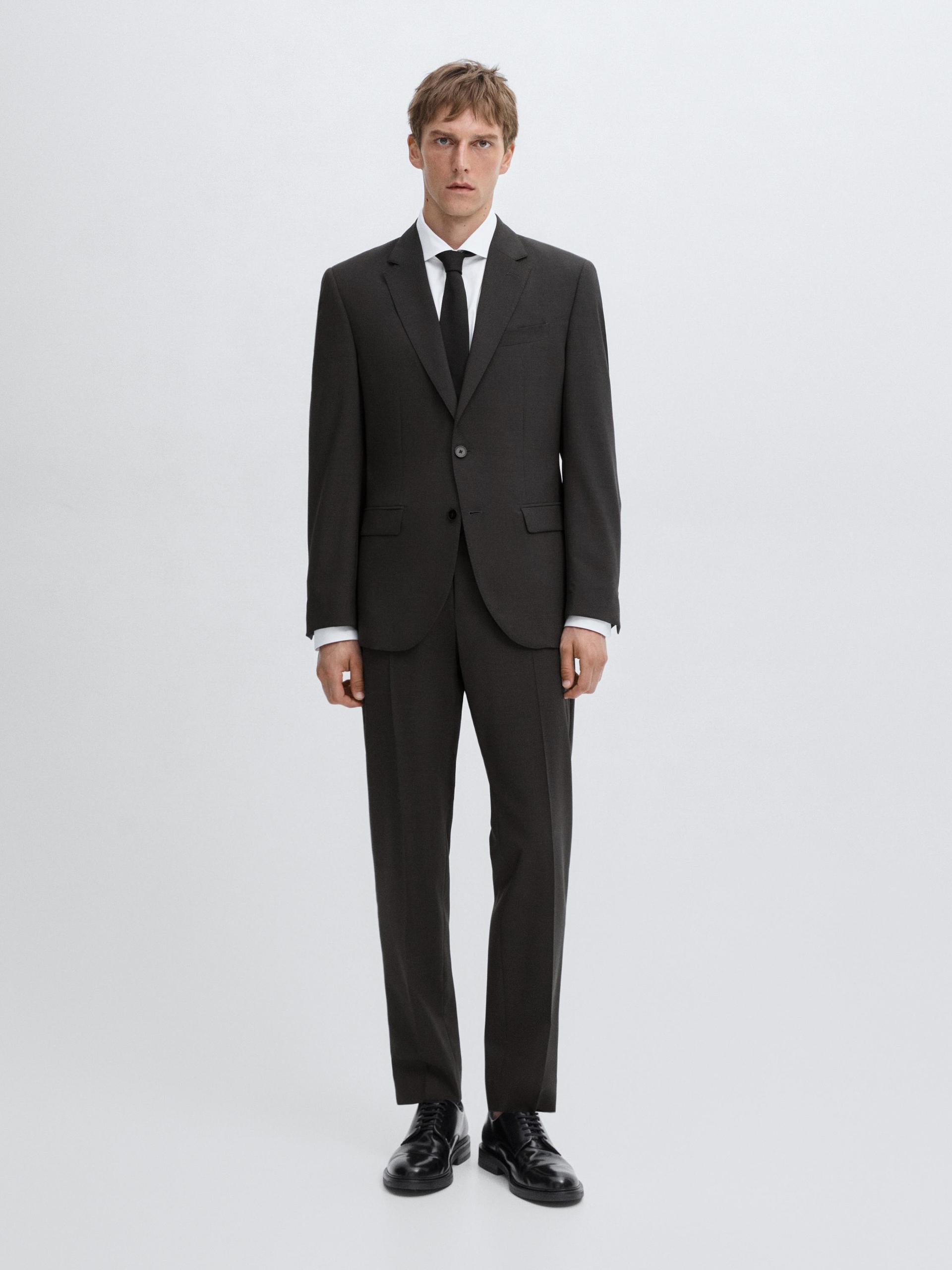 Pantalon De Costume 100 % Laine - Gris - 48 - Massimo Dutti - Homme