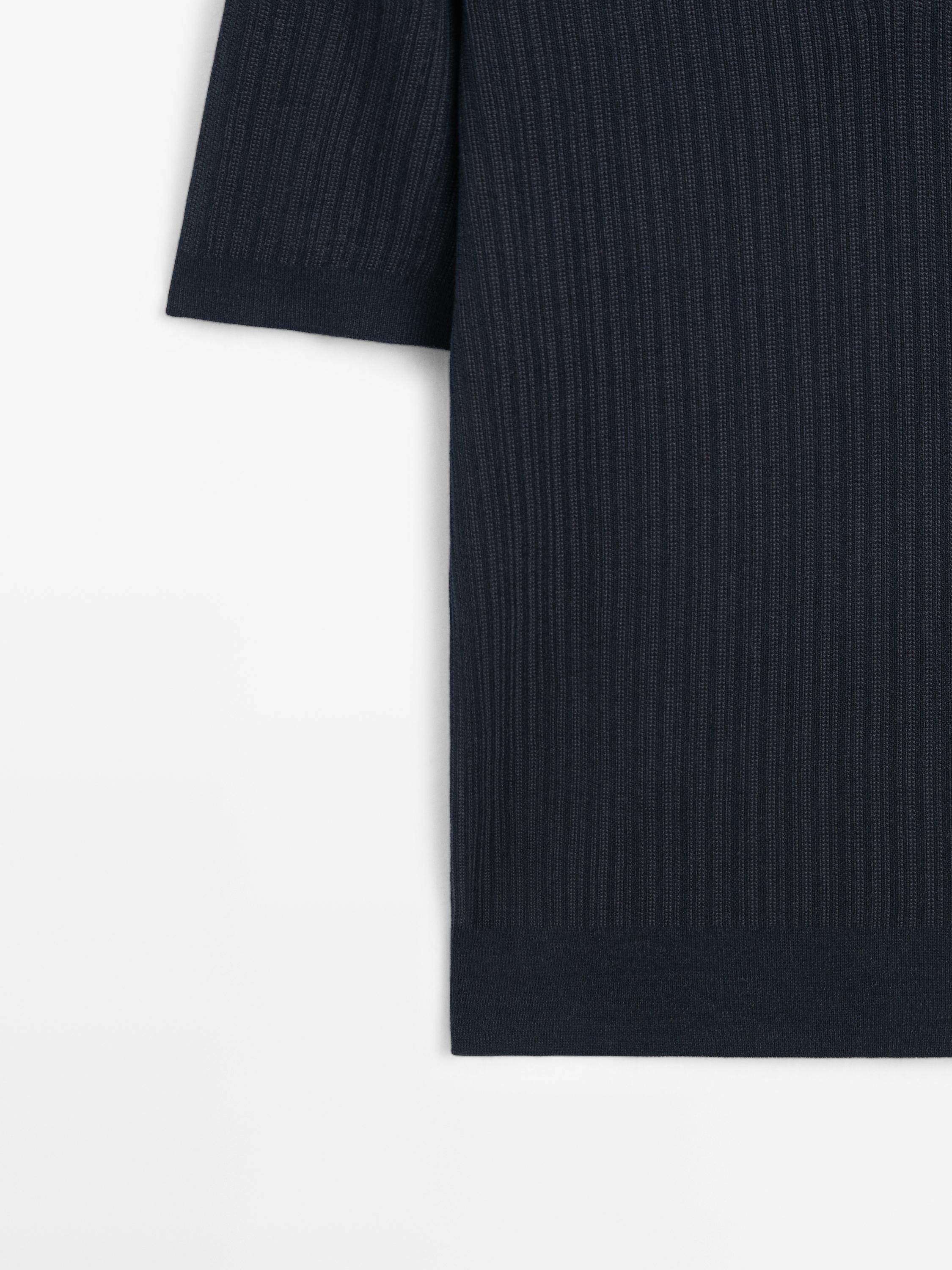 Short sleeve textured knit polo shirt — FADED NAVY