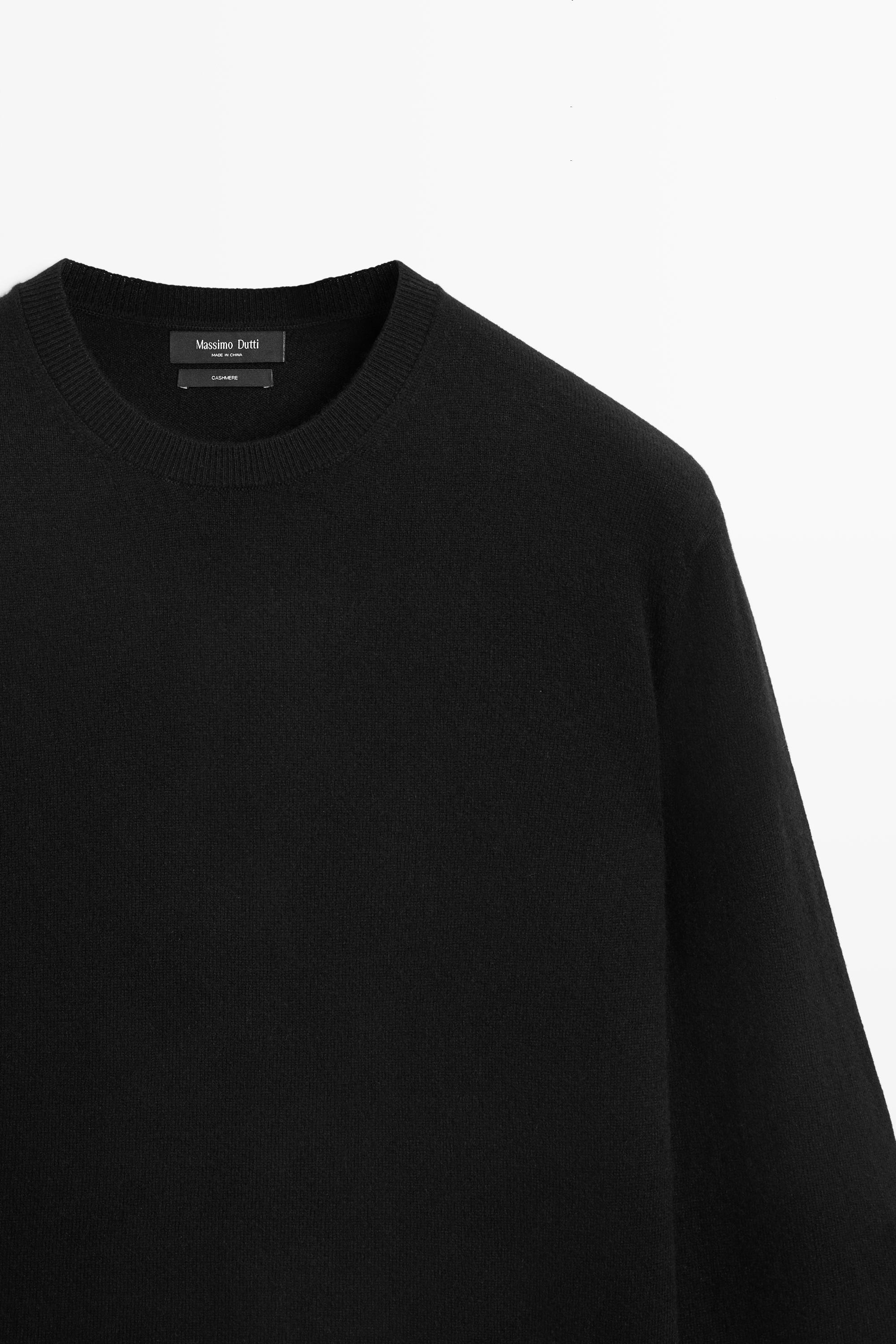 100% cashmere ribbed knit sweater — BLACK