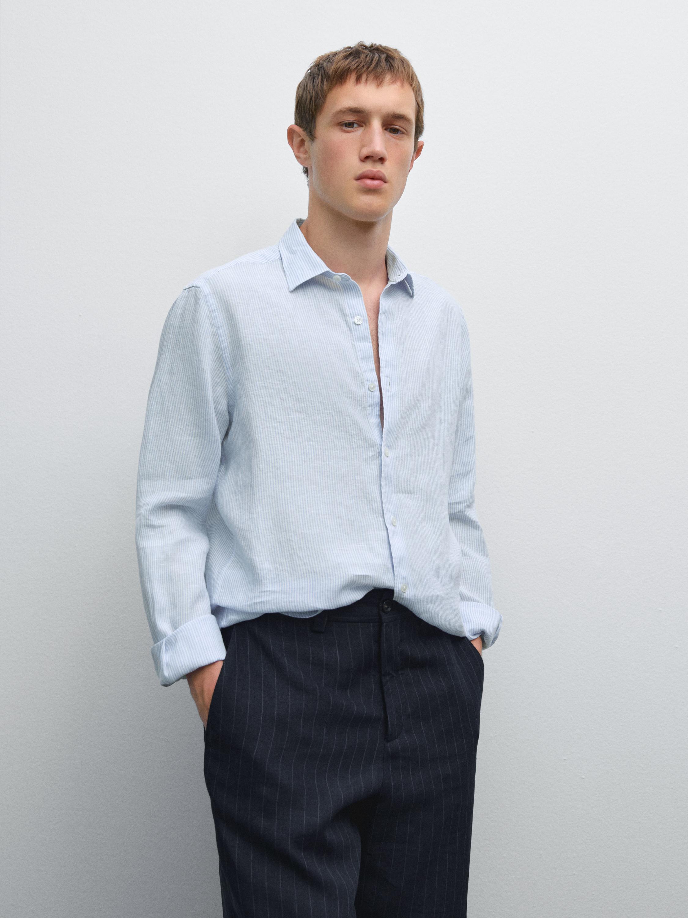 Chemise slim à rayures en lin