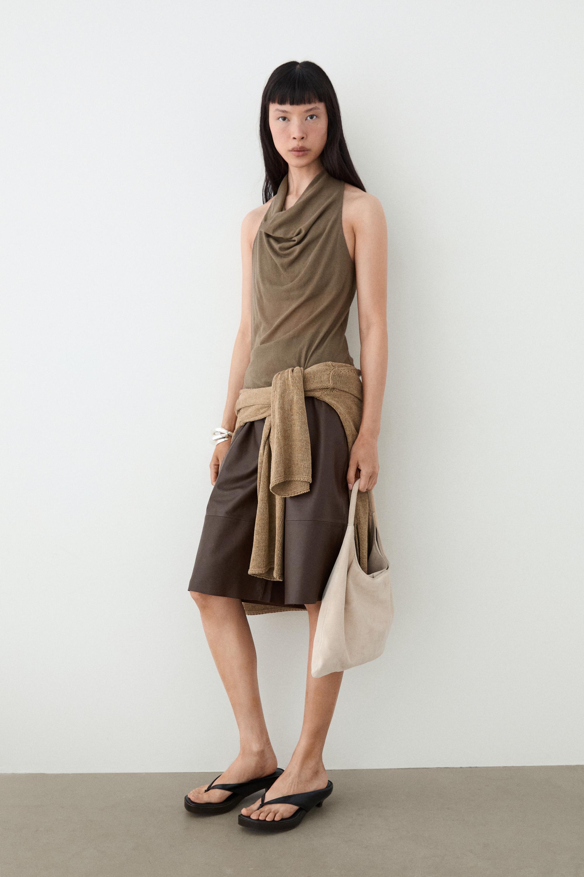 100% cotton draped top — MOLE BROWN
