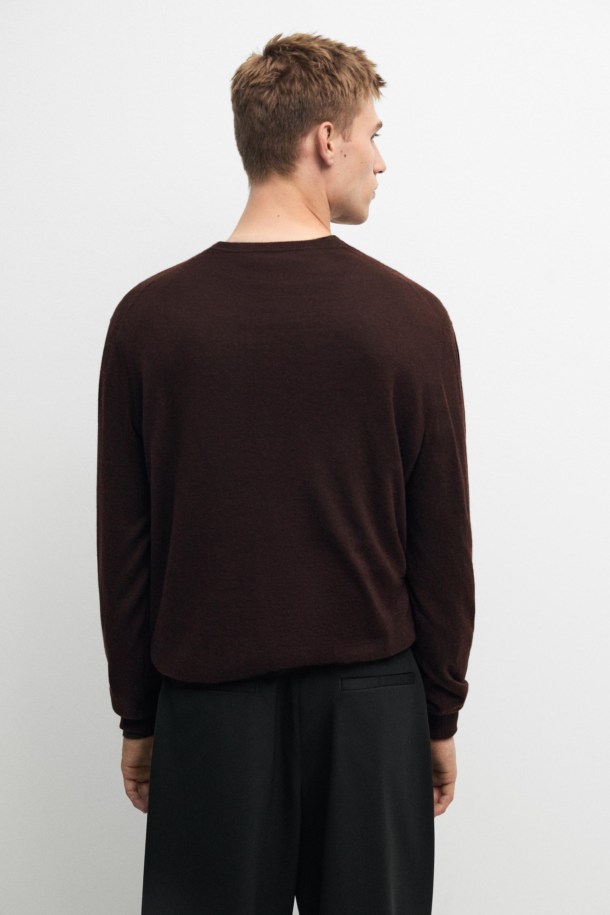 Knit 100% cashmere round neck sweater — BURGUNDY