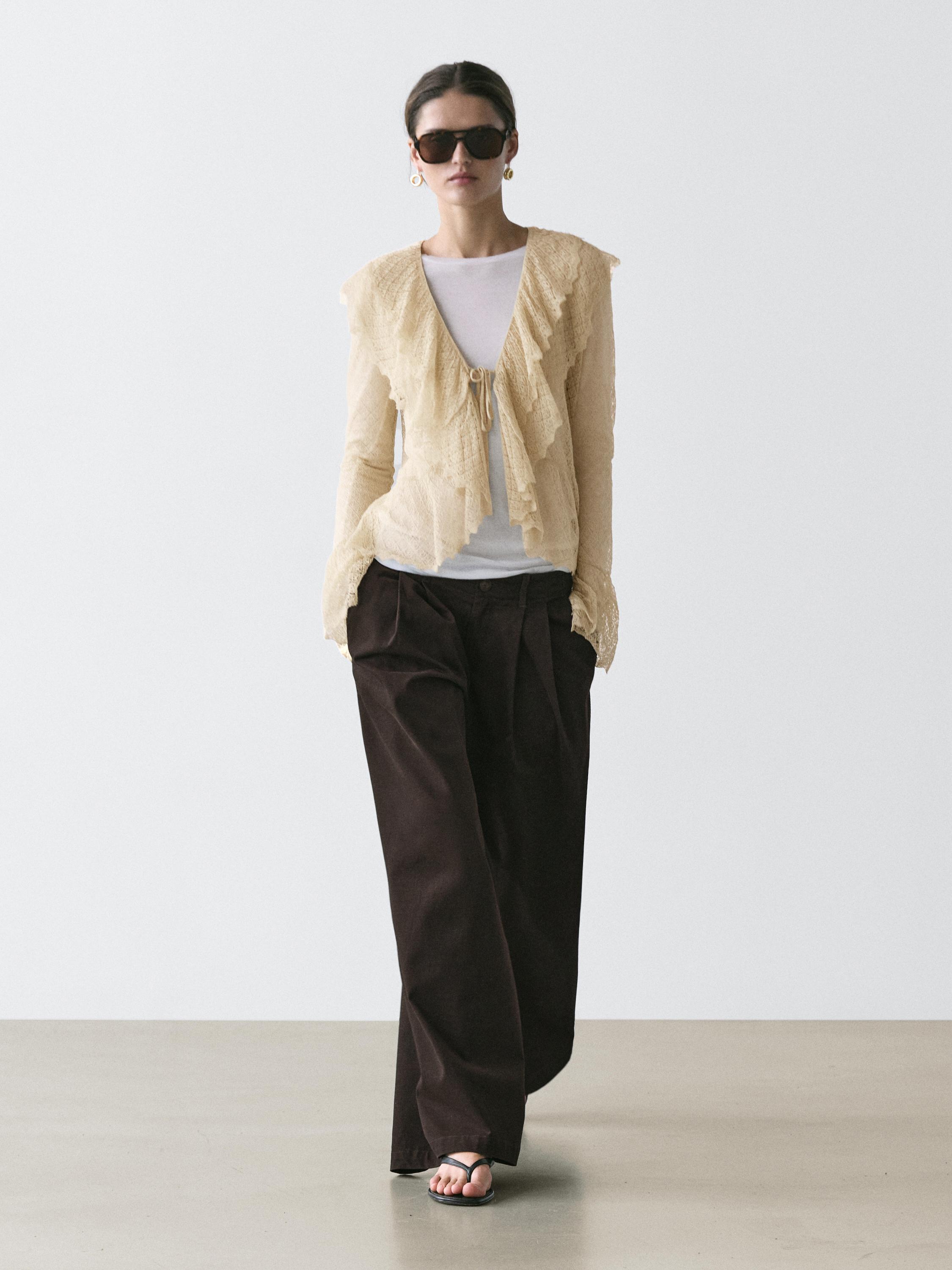 Wide-leg trousers with darts — CAMEL