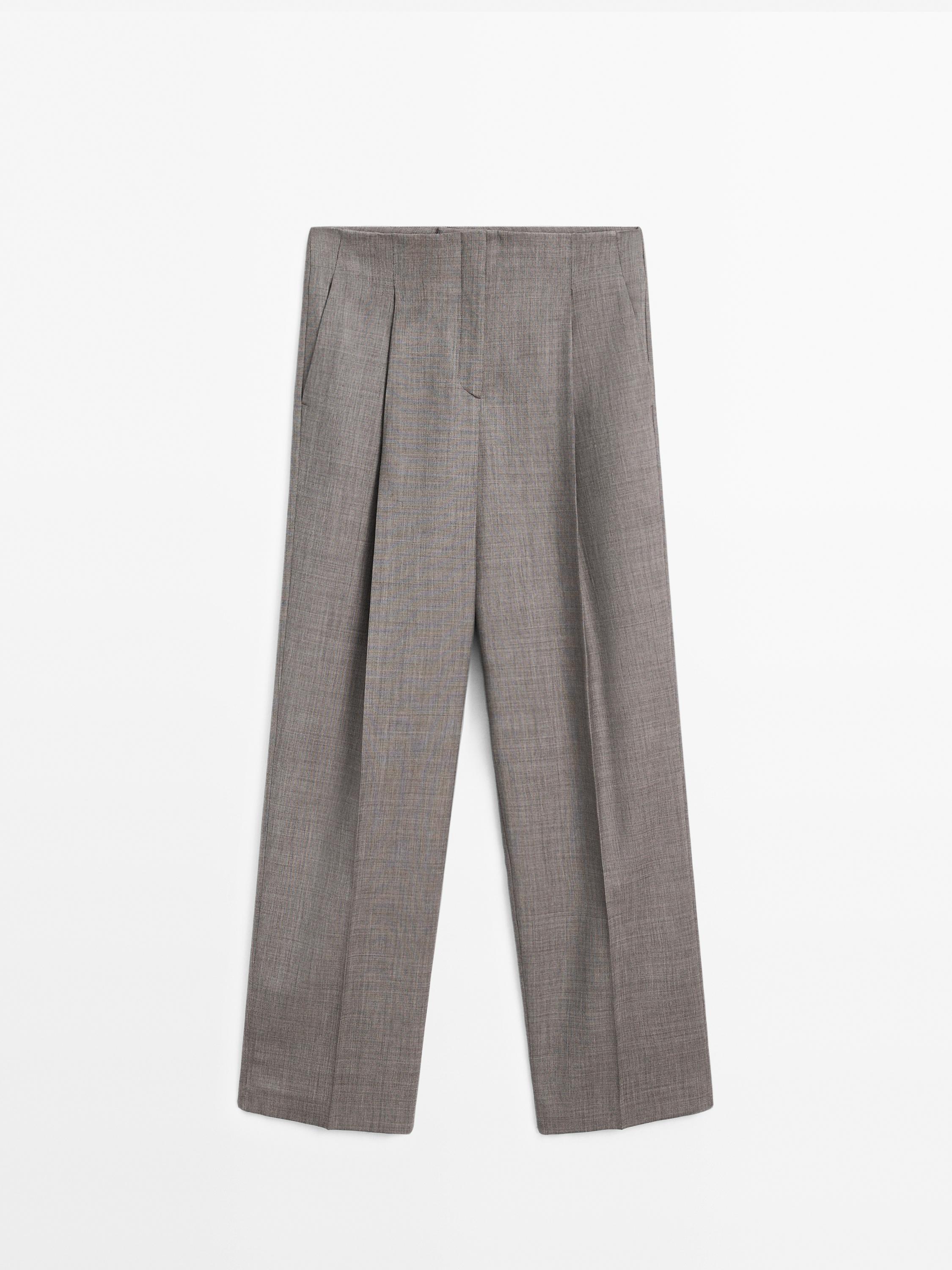 Melange wool blend pleated trousers