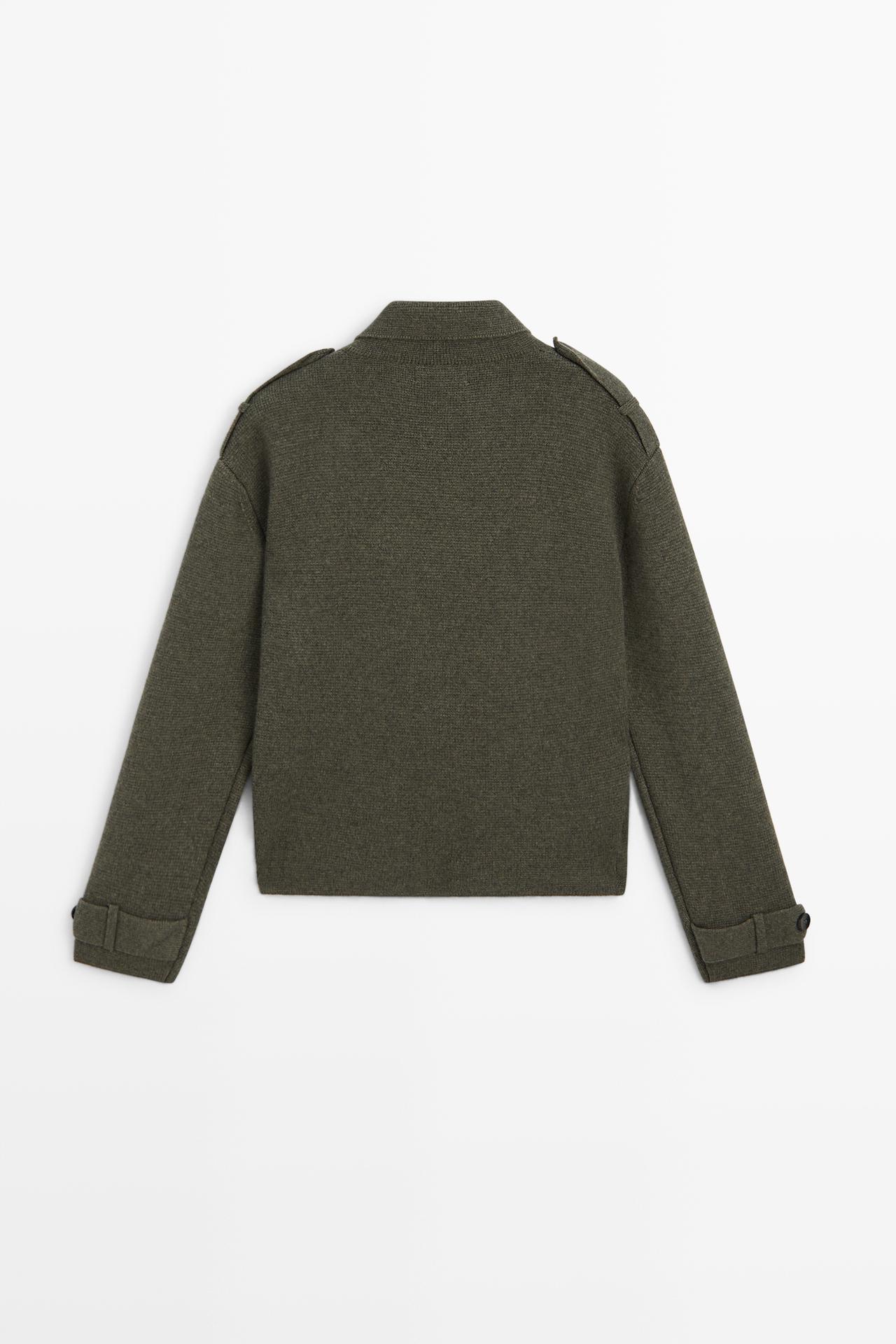 Double-breasted wool-blend knit jacket — Greyish green