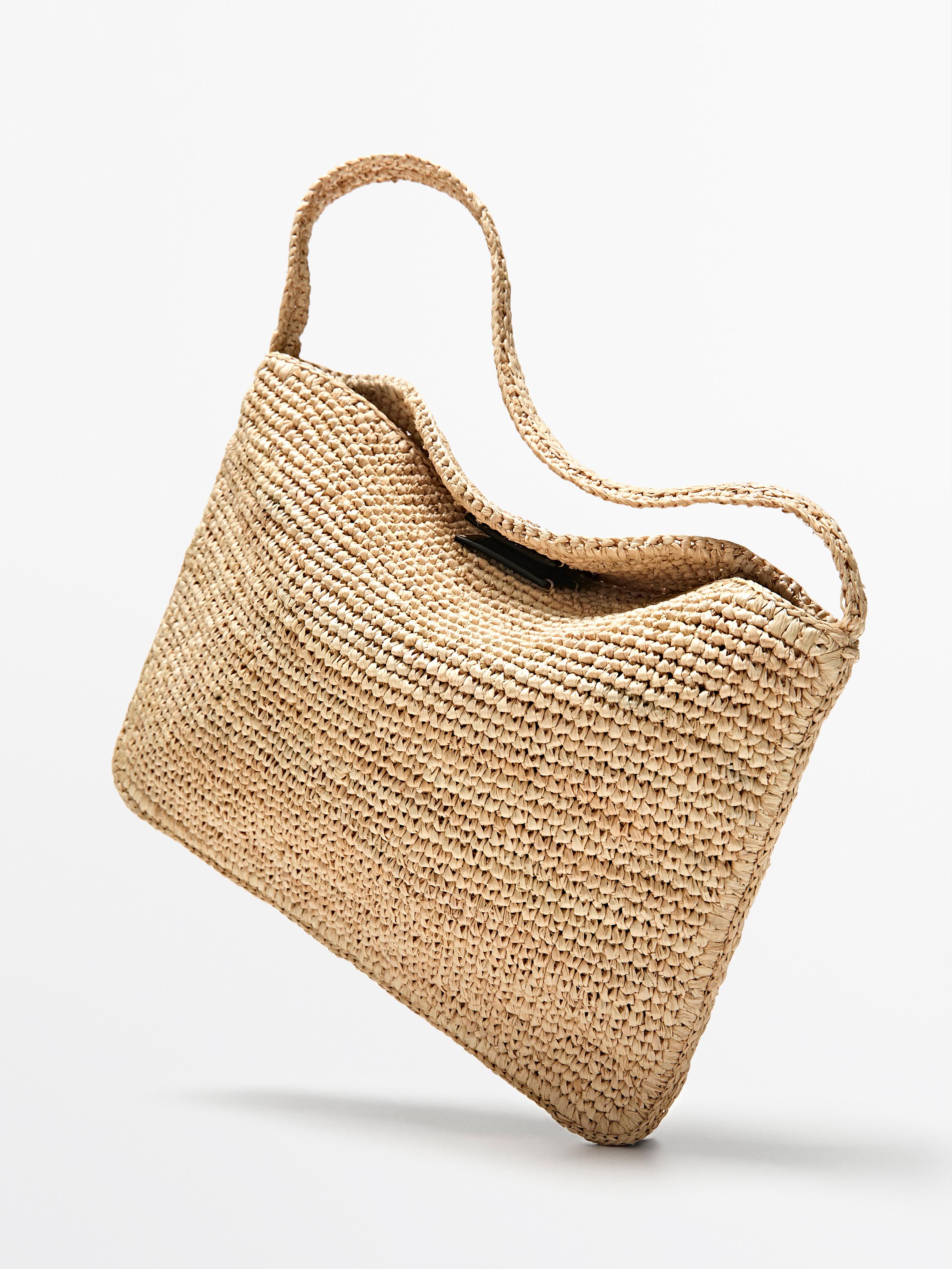 Small raffia shoulder bag — BEIGE