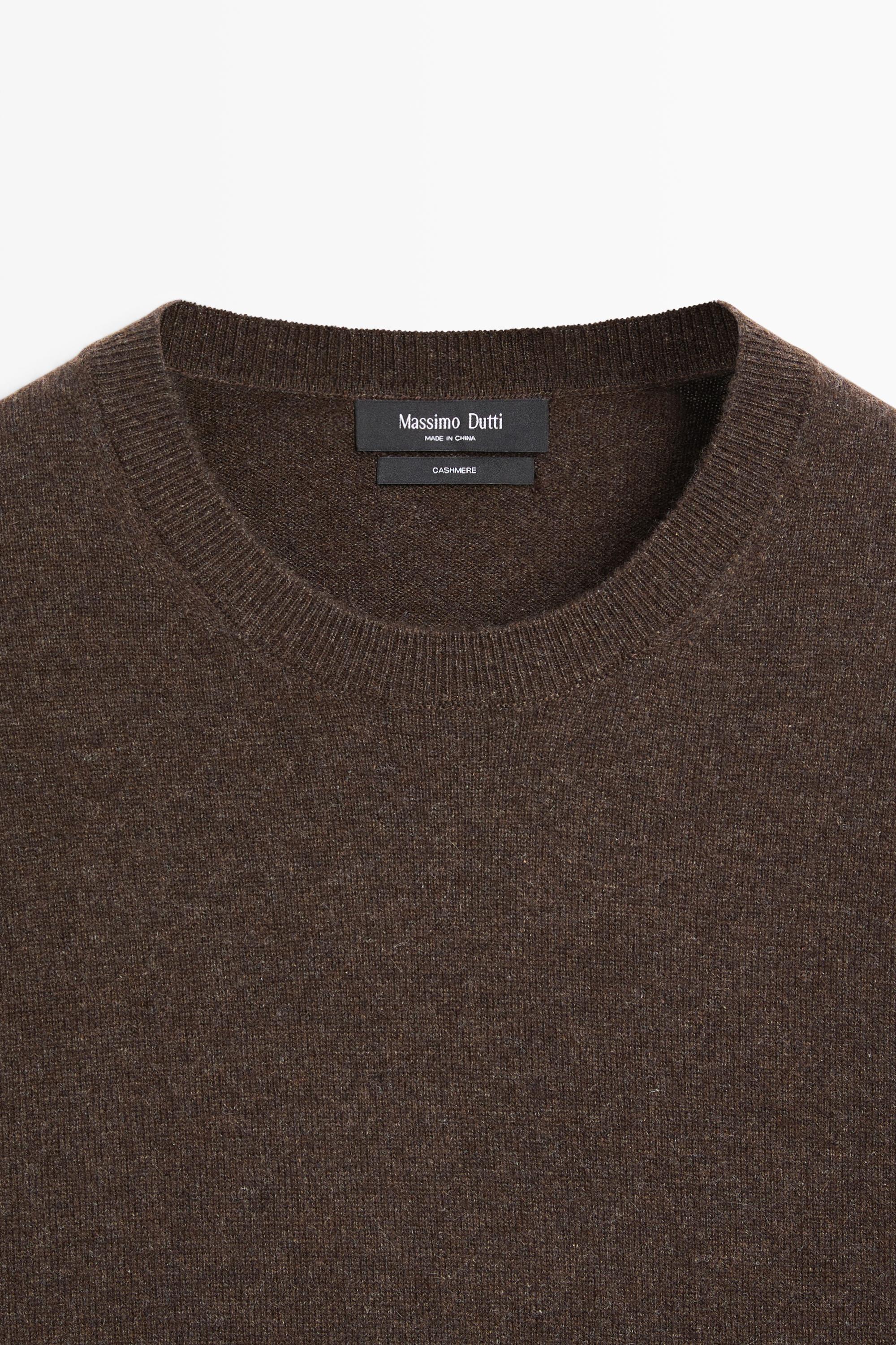 100% cashmere ribbed knit sweater — BROWN MARL